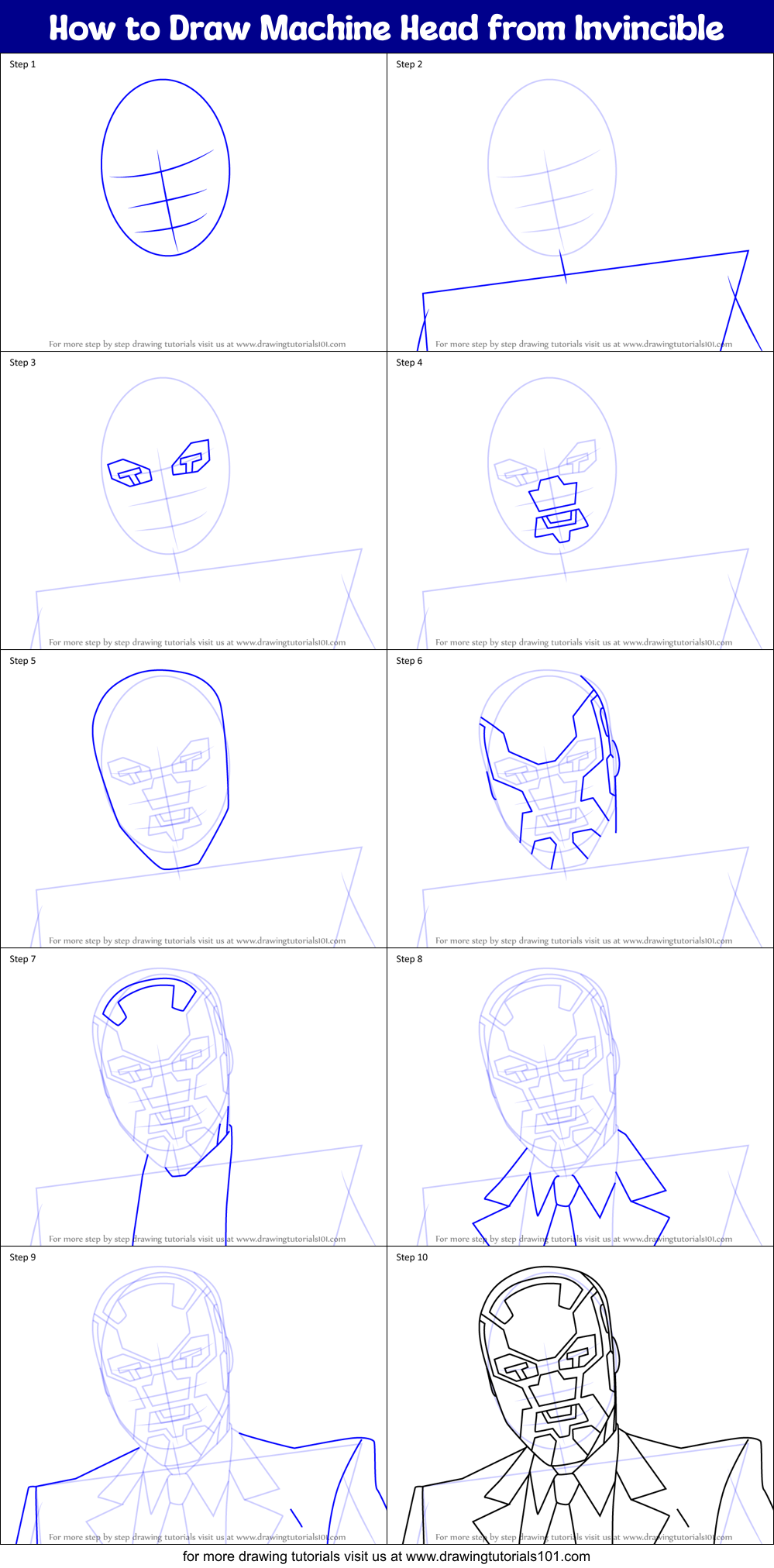 How to Draw Machine Head from Invincible Printable Step by Step