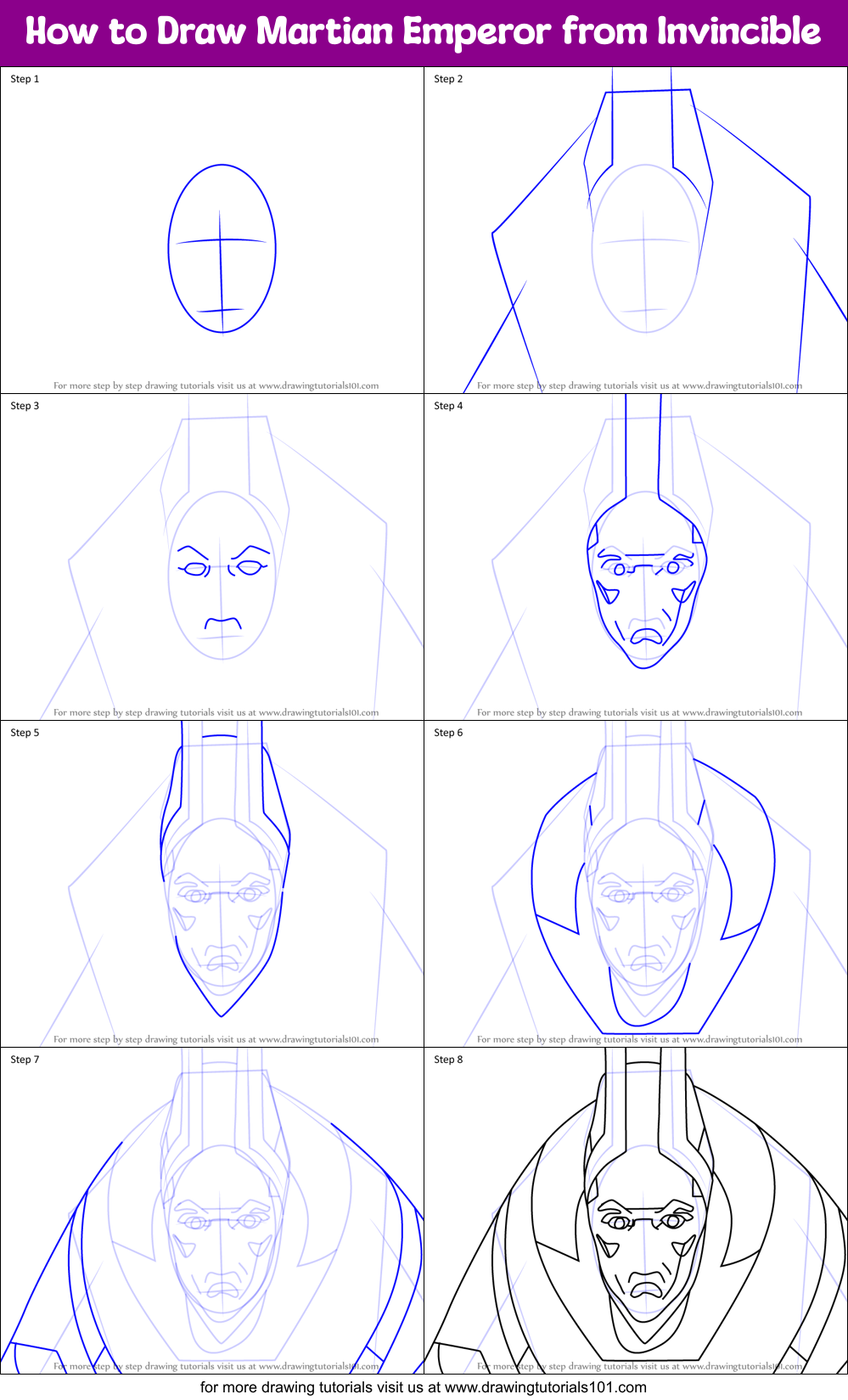 How to Draw Martian Emperor from Invincible Printable Step by Step
