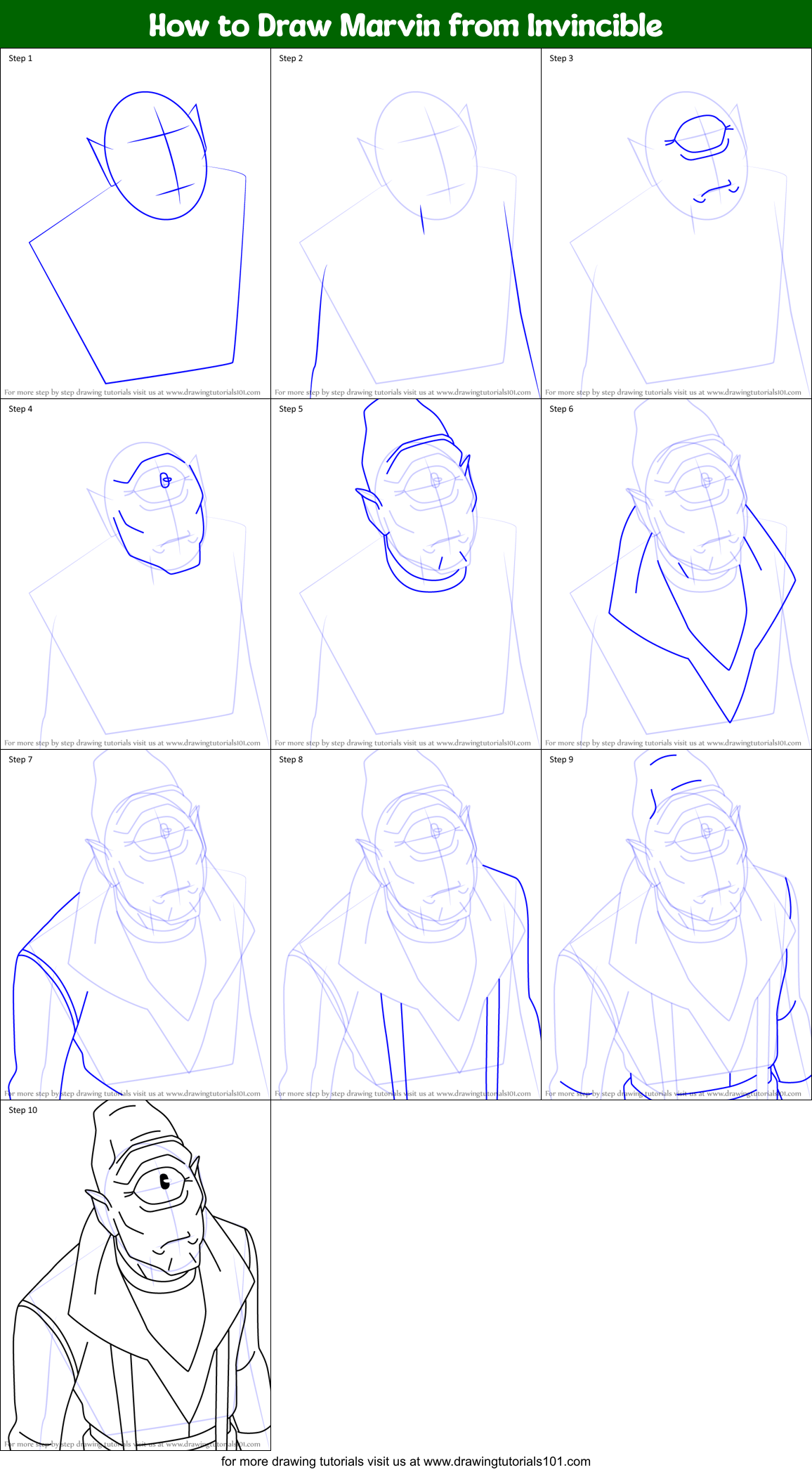 How to Draw Marvin from Invincible Printable Step by Step