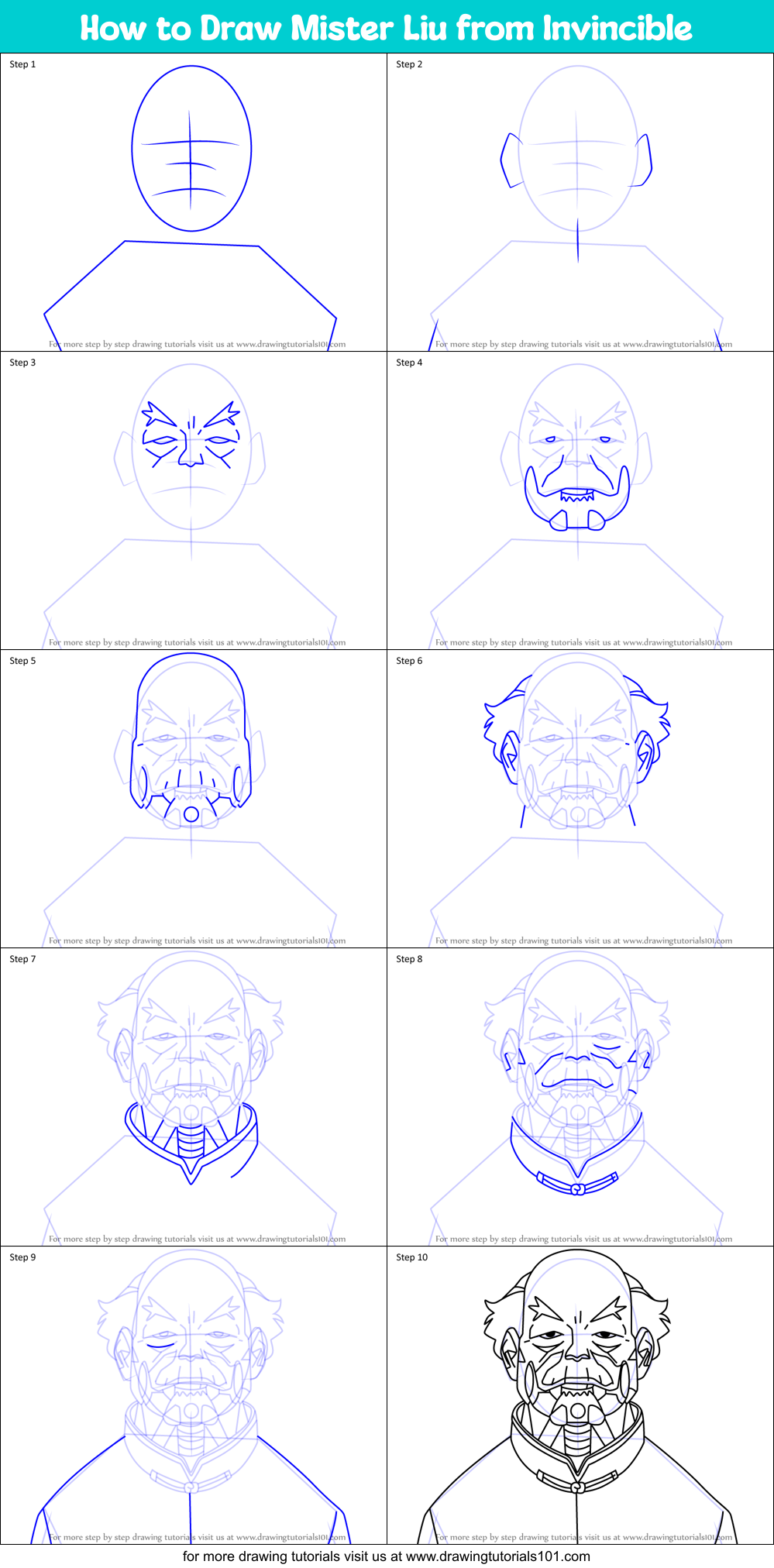 How to Draw Mister Liu from Invincible Printable Step by Step