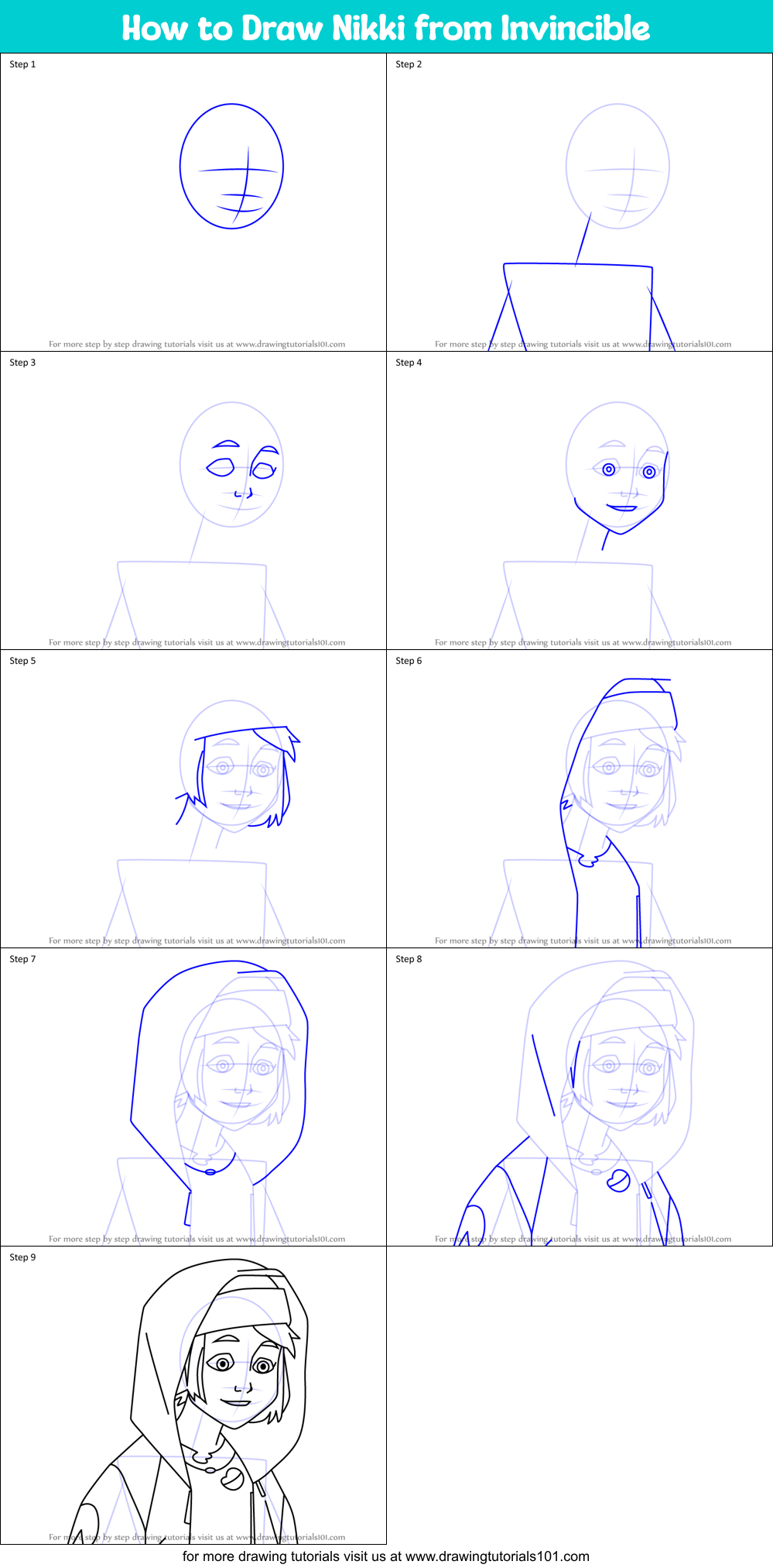 How to Draw Nikki from Invincible Printable Step by Step