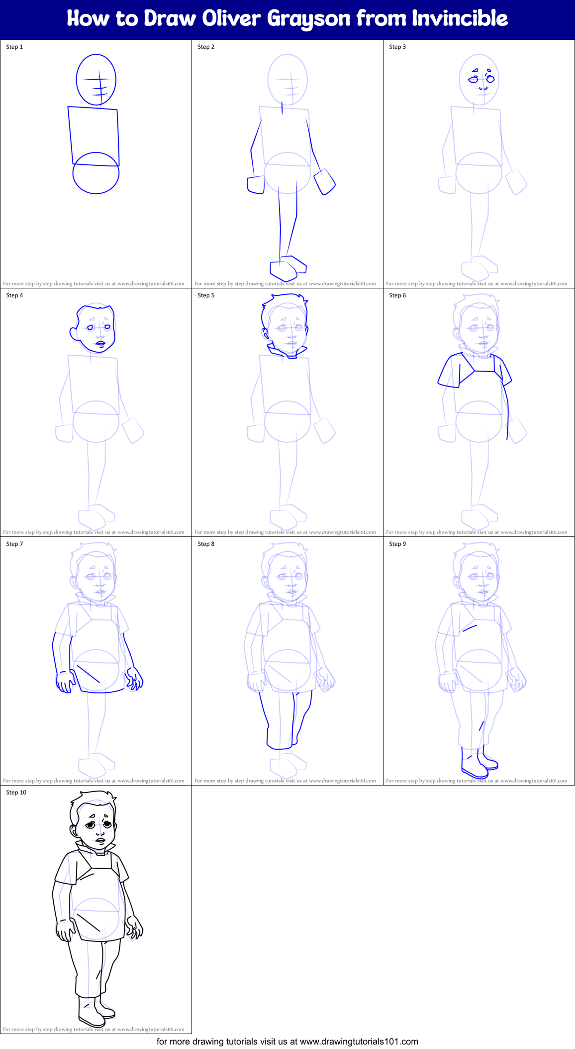 How to Draw Oliver Grayson from Invincible Printable Step by Step
