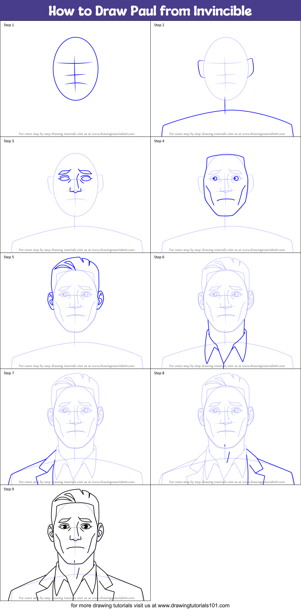 How to Draw Paul from Invincible Printable Step by Step