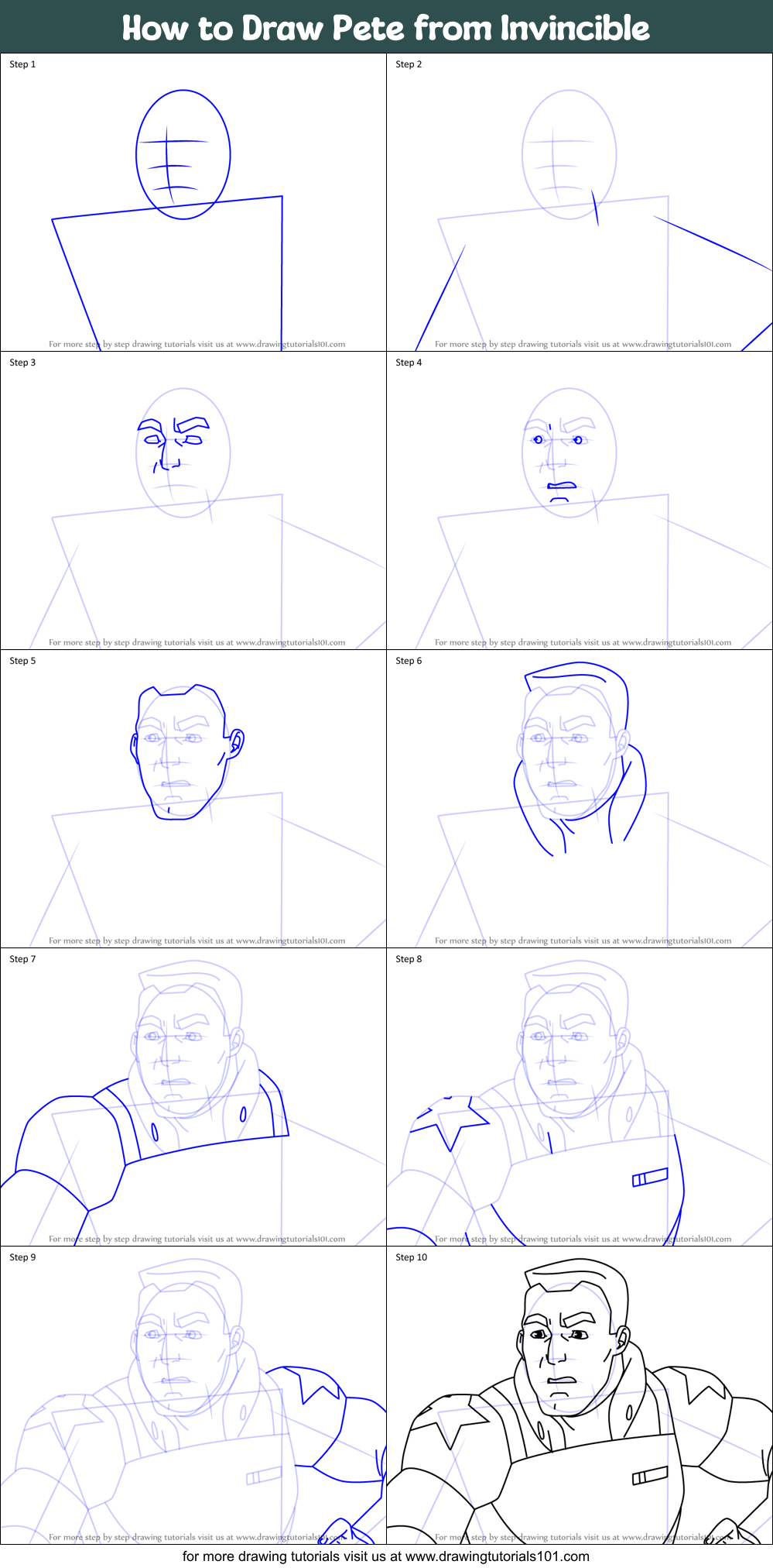 How to Draw Pete from Invincible Printable Step by Step