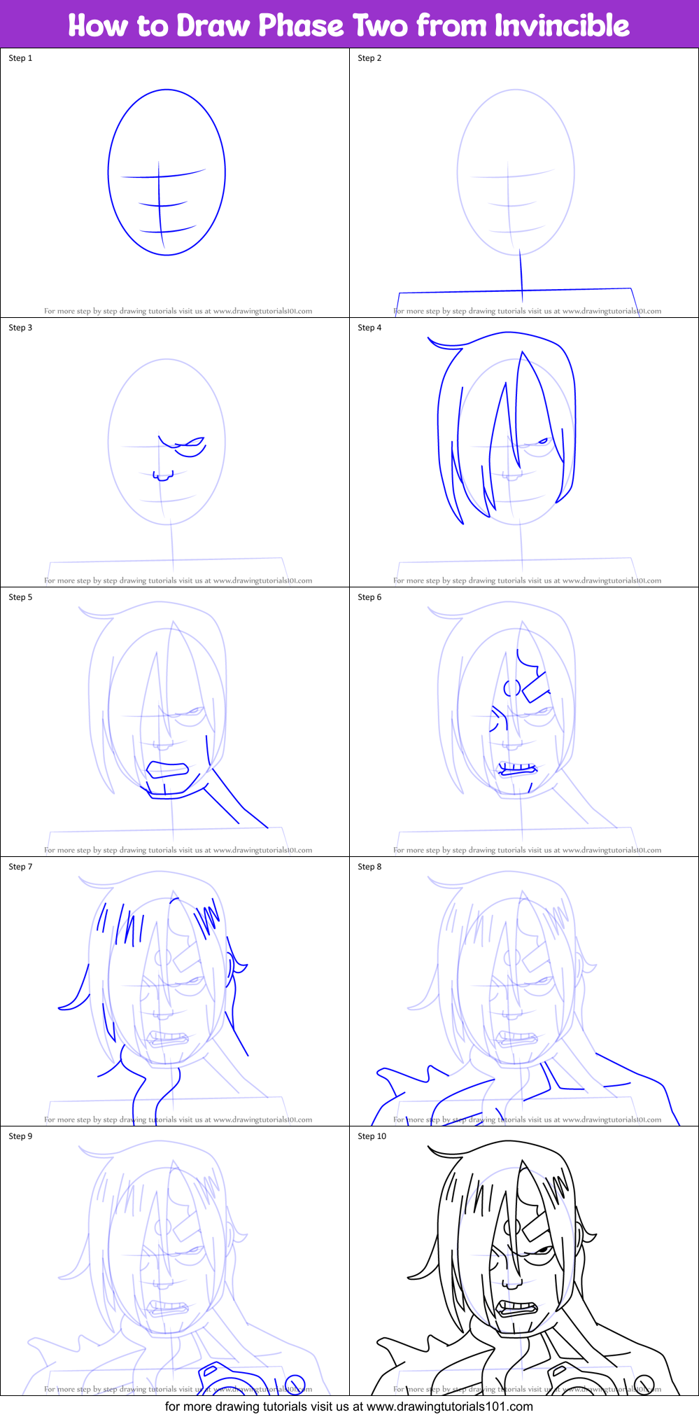 How to Draw Phase Two from Invincible Printable Step by Step