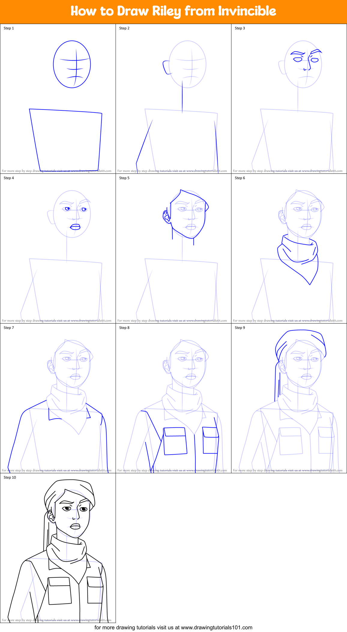 How to Draw Riley from Invincible Printable Step by Step