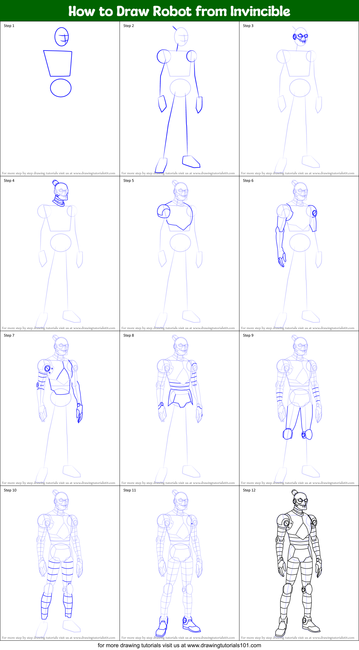 How to Draw Robot from Invincible Printable Step by Step