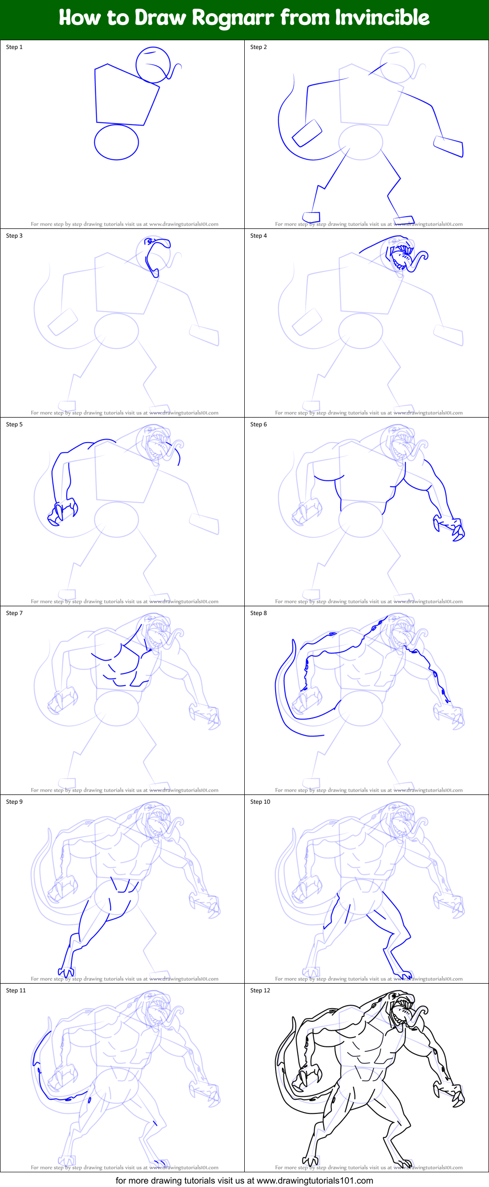 How to Draw Rognarr from Invincible Printable Step by Step