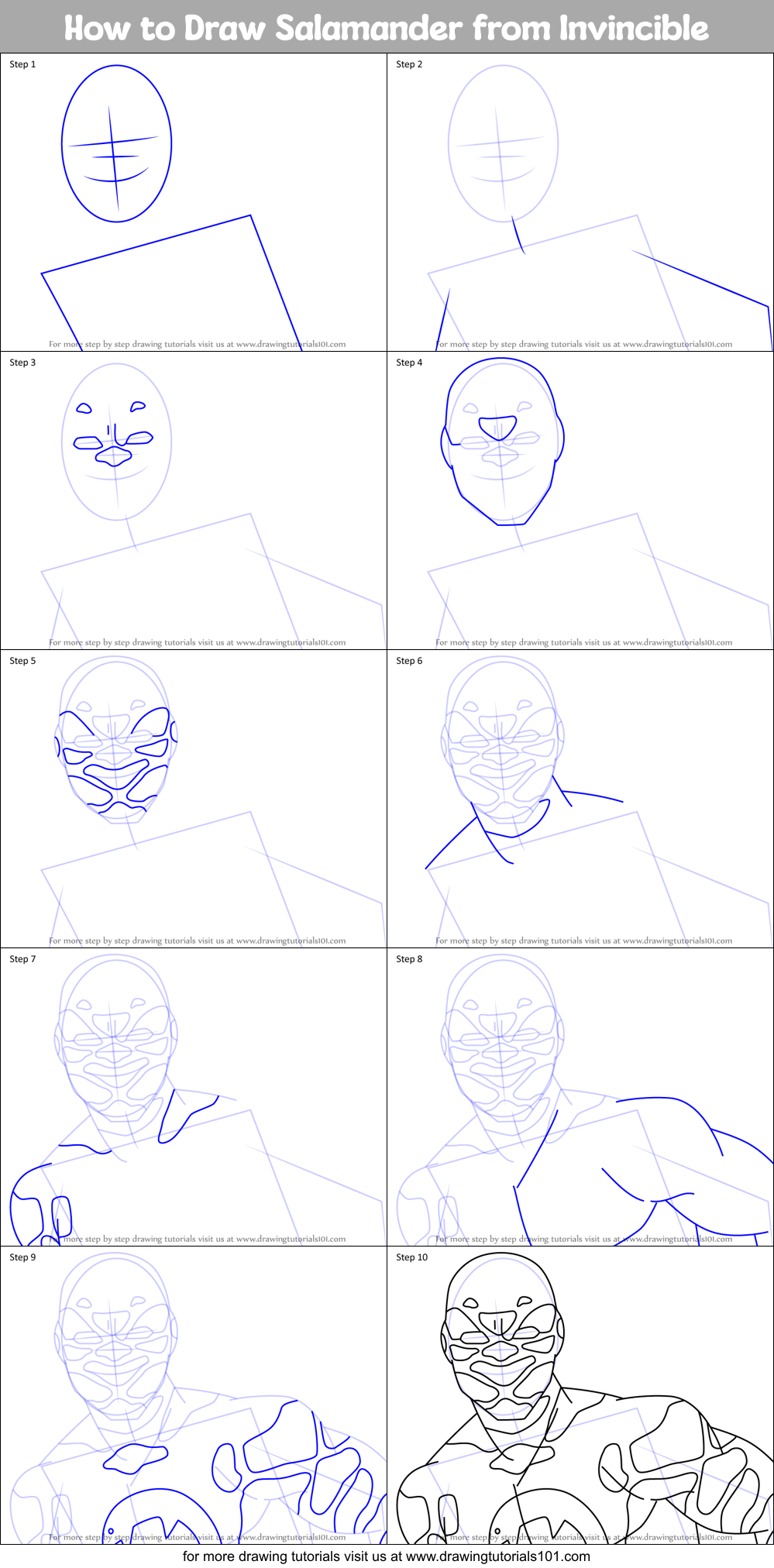 How to Draw Salamander from Invincible Printable Step by Step