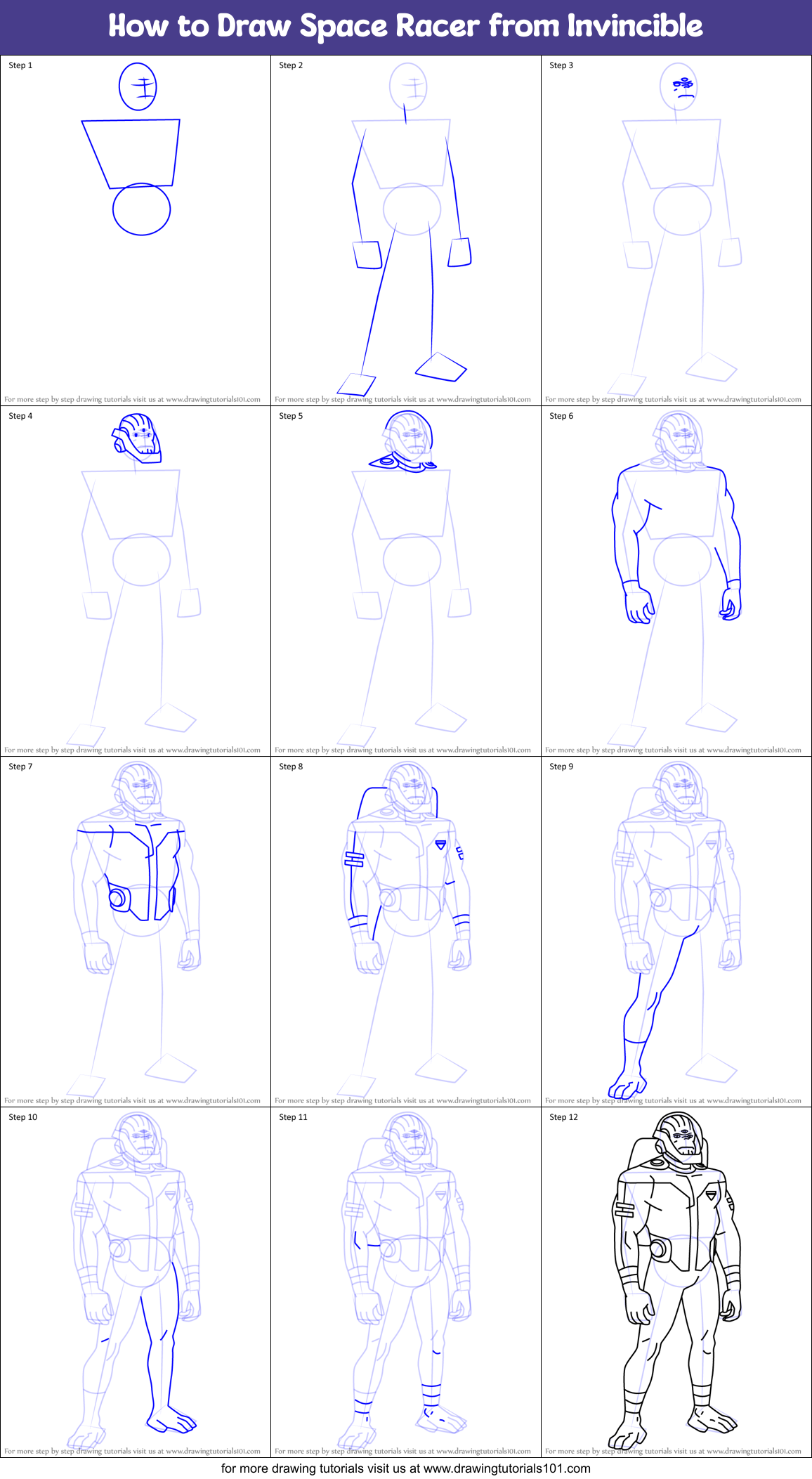 How to Draw Space Racer from Invincible Printable Step by Step