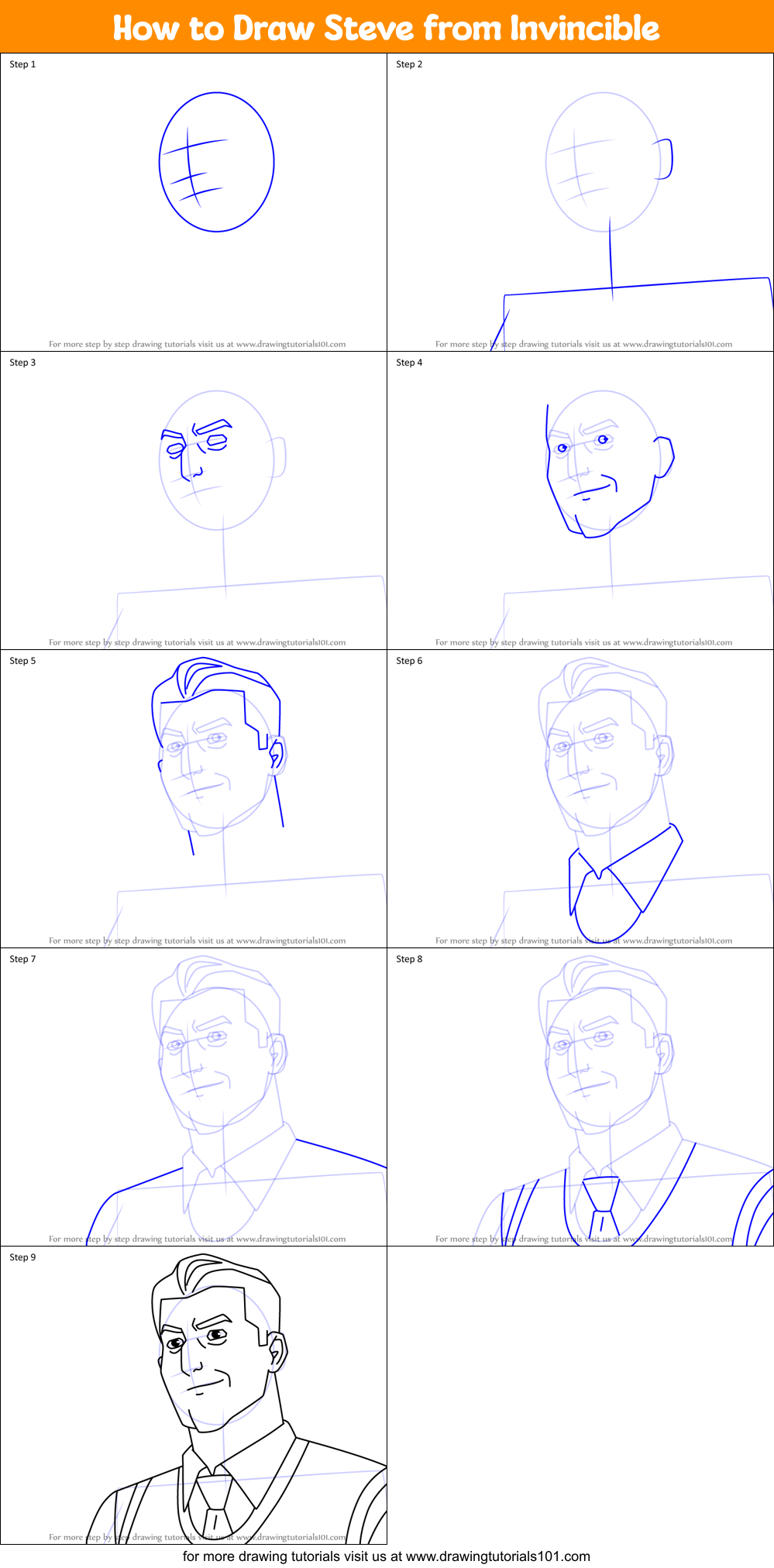 How to Draw Steve from Invincible Printable Step by Step