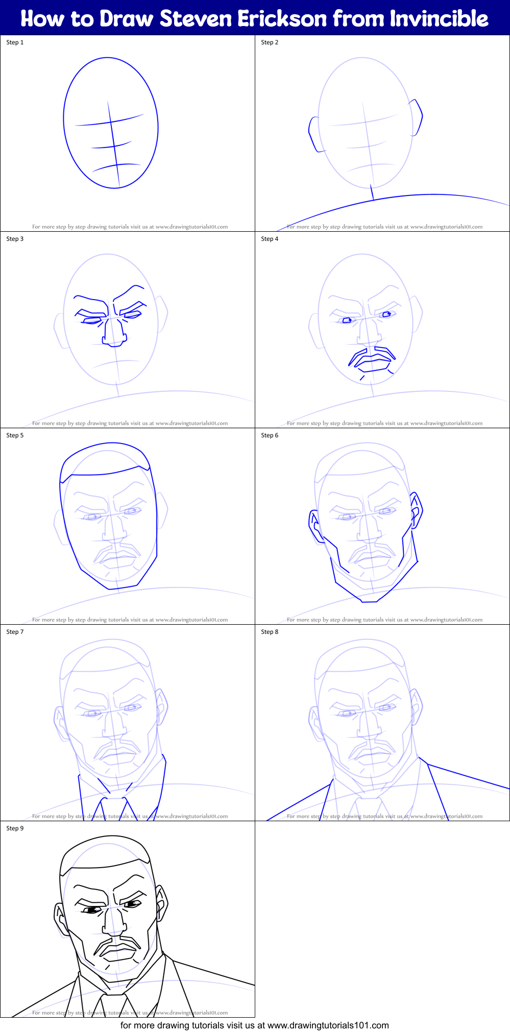 How to Draw Steven Erickson from Invincible Printable Step by Step