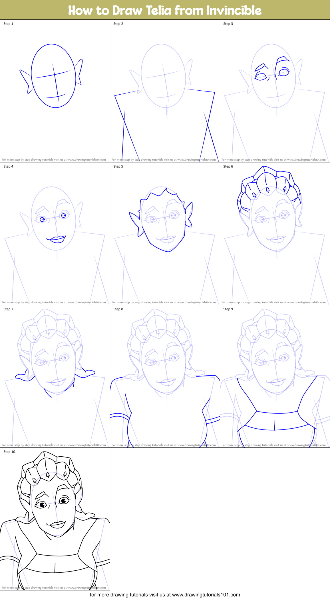 How to Draw Telia from Invincible Printable Step by Step
