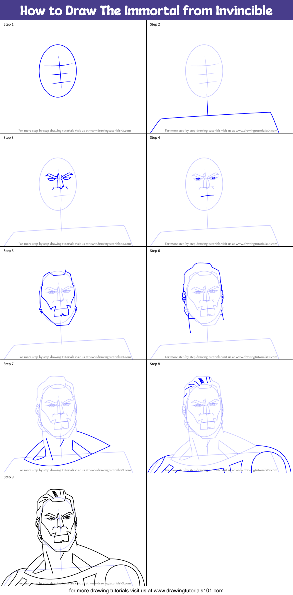 How to Draw The Immortal from Invincible Printable Step by Step