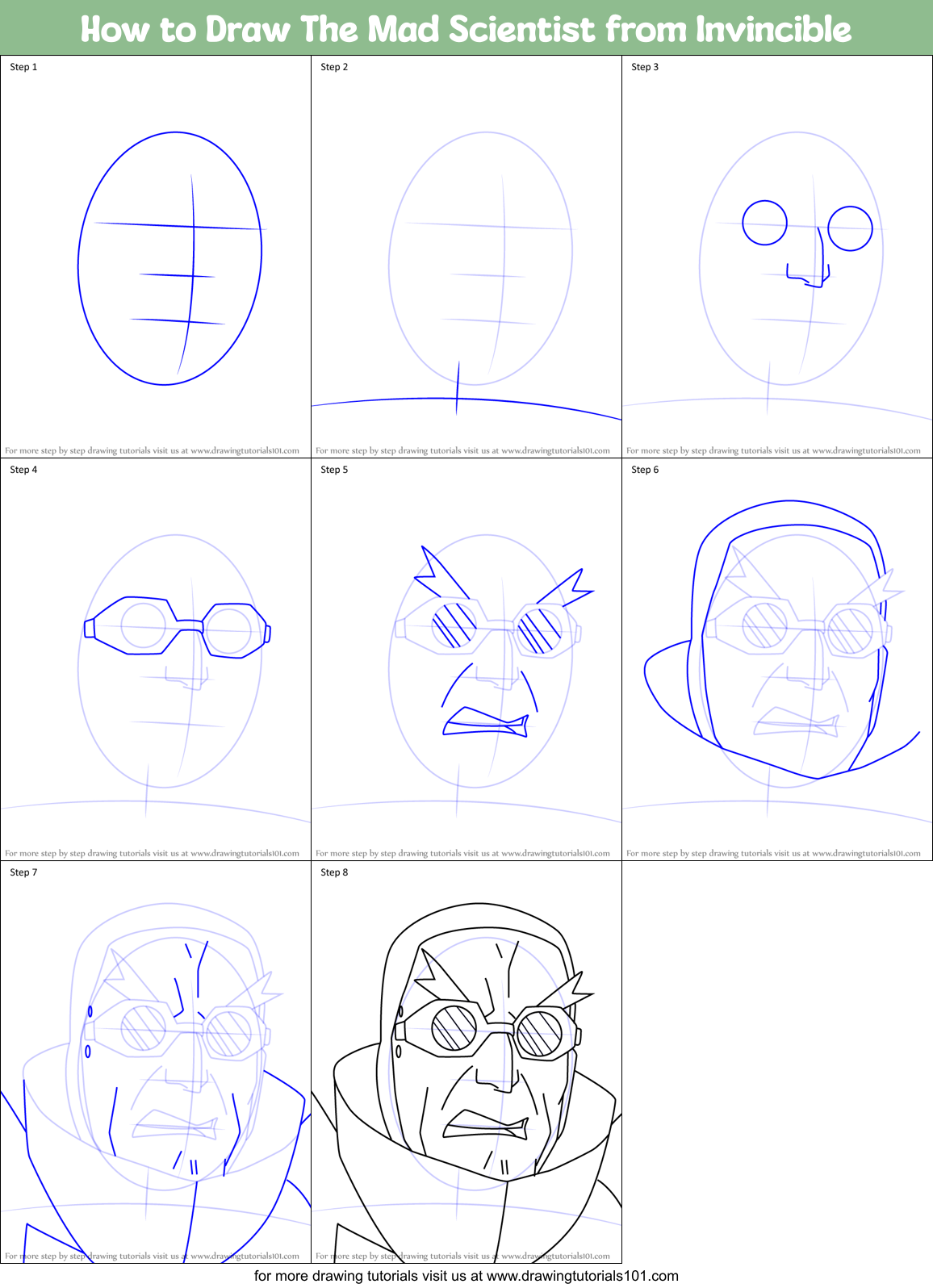 How to Draw The Mad Scientist from Invincible Printable Step by Step