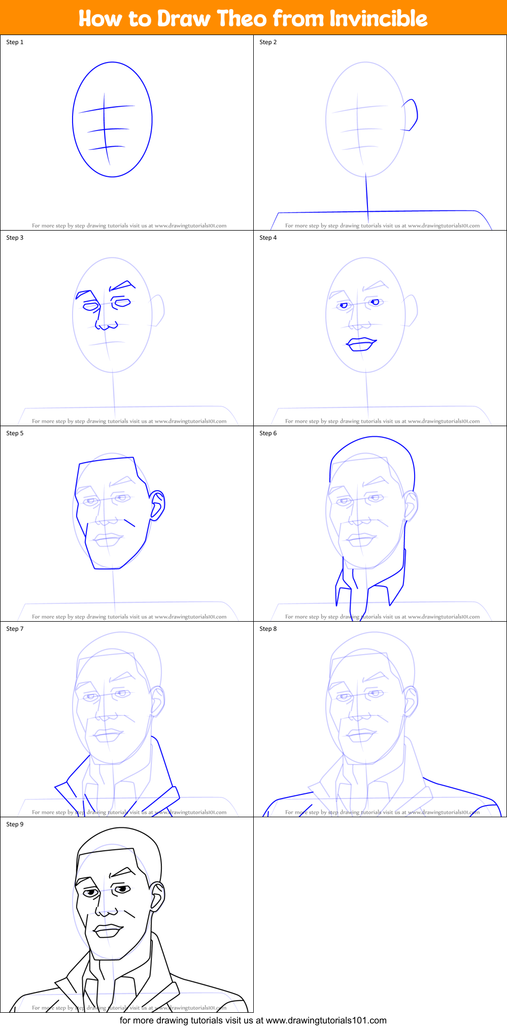 How to Draw Theo from Invincible Printable Step by Step