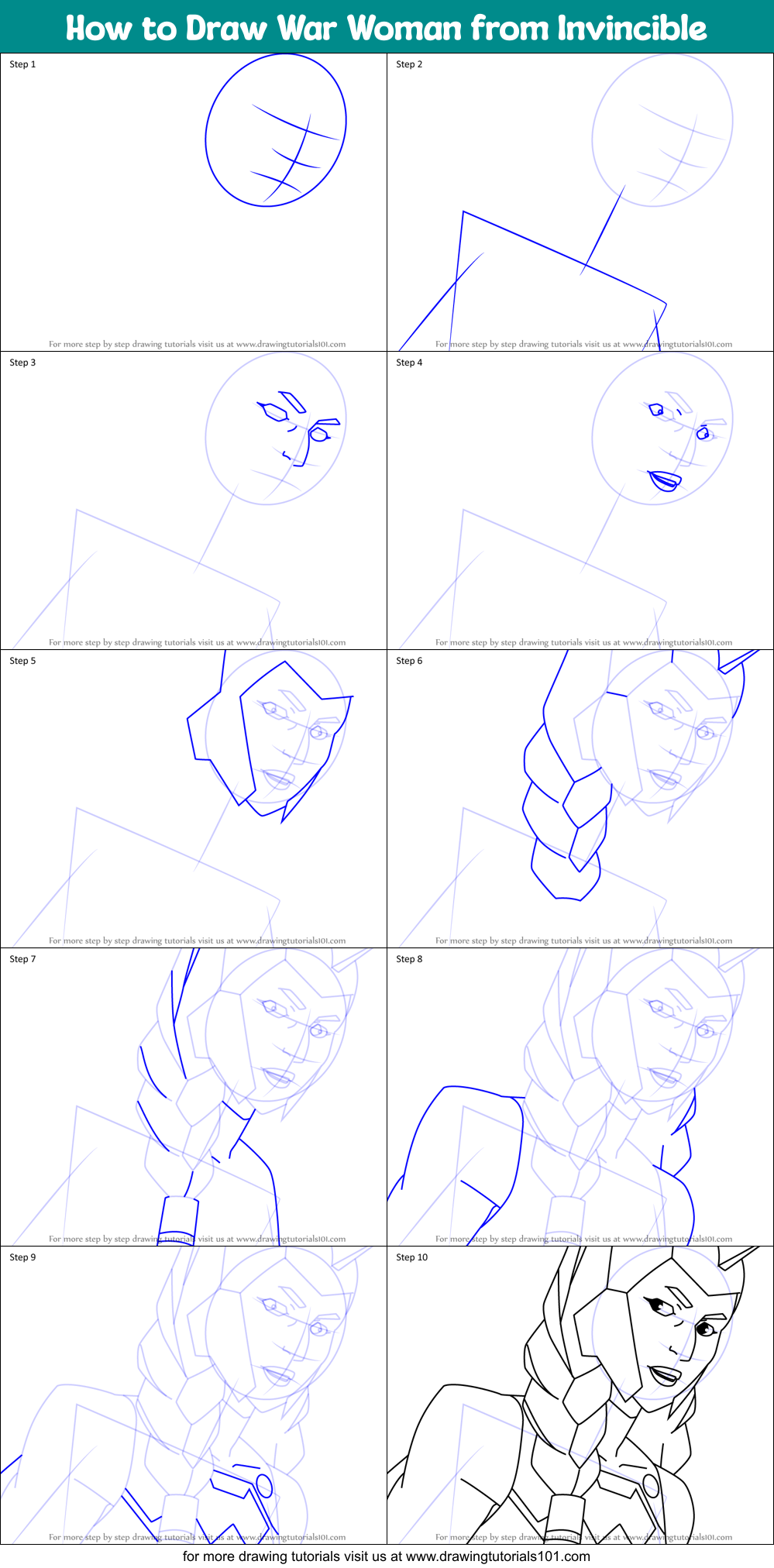 How to Draw War Woman from Invincible Printable Step by Step