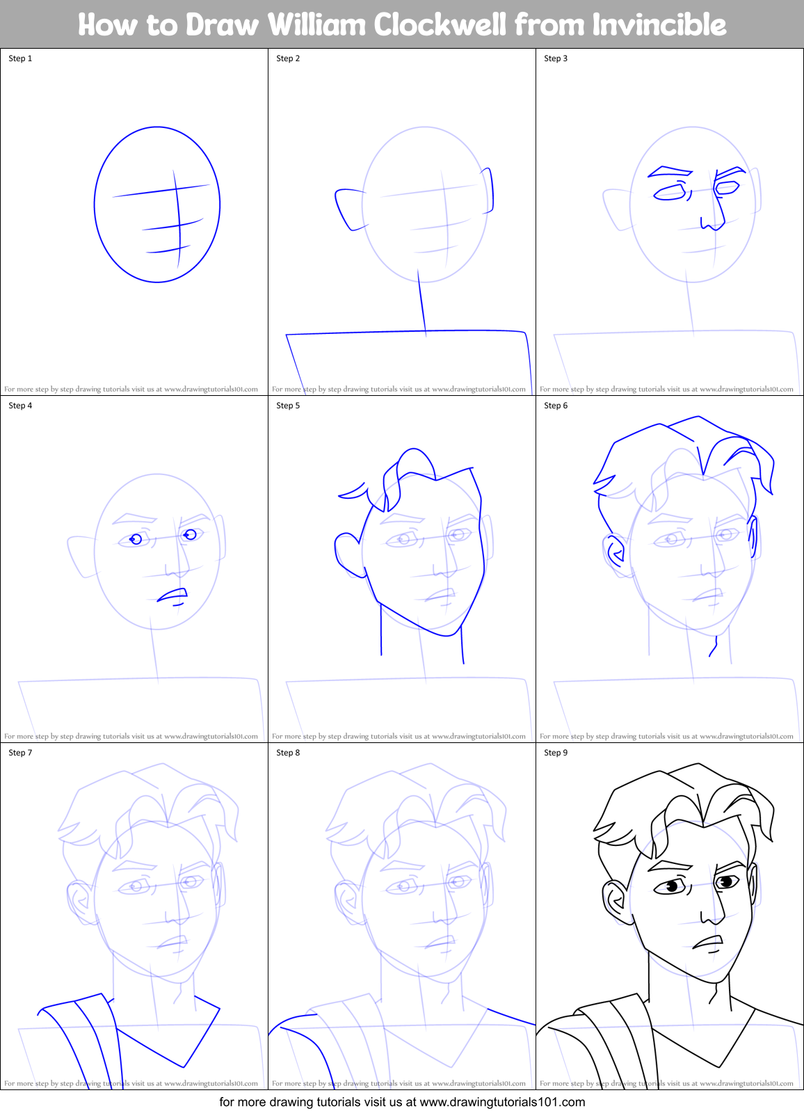 How to Draw William Clockwell from Invincible Printable Step by Step
