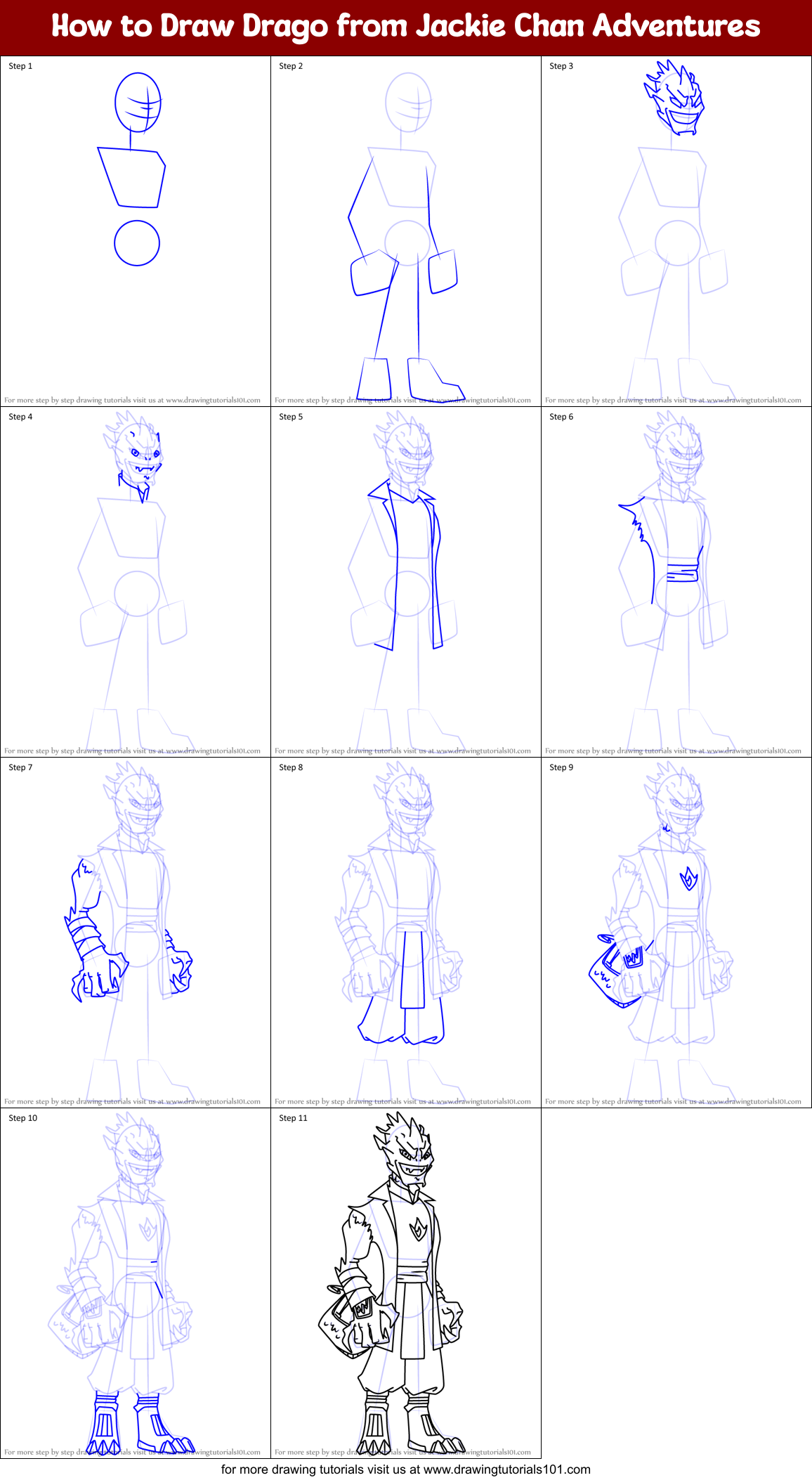 How to Draw Drago from Jackie Chan Adventures Printable Step by Step
