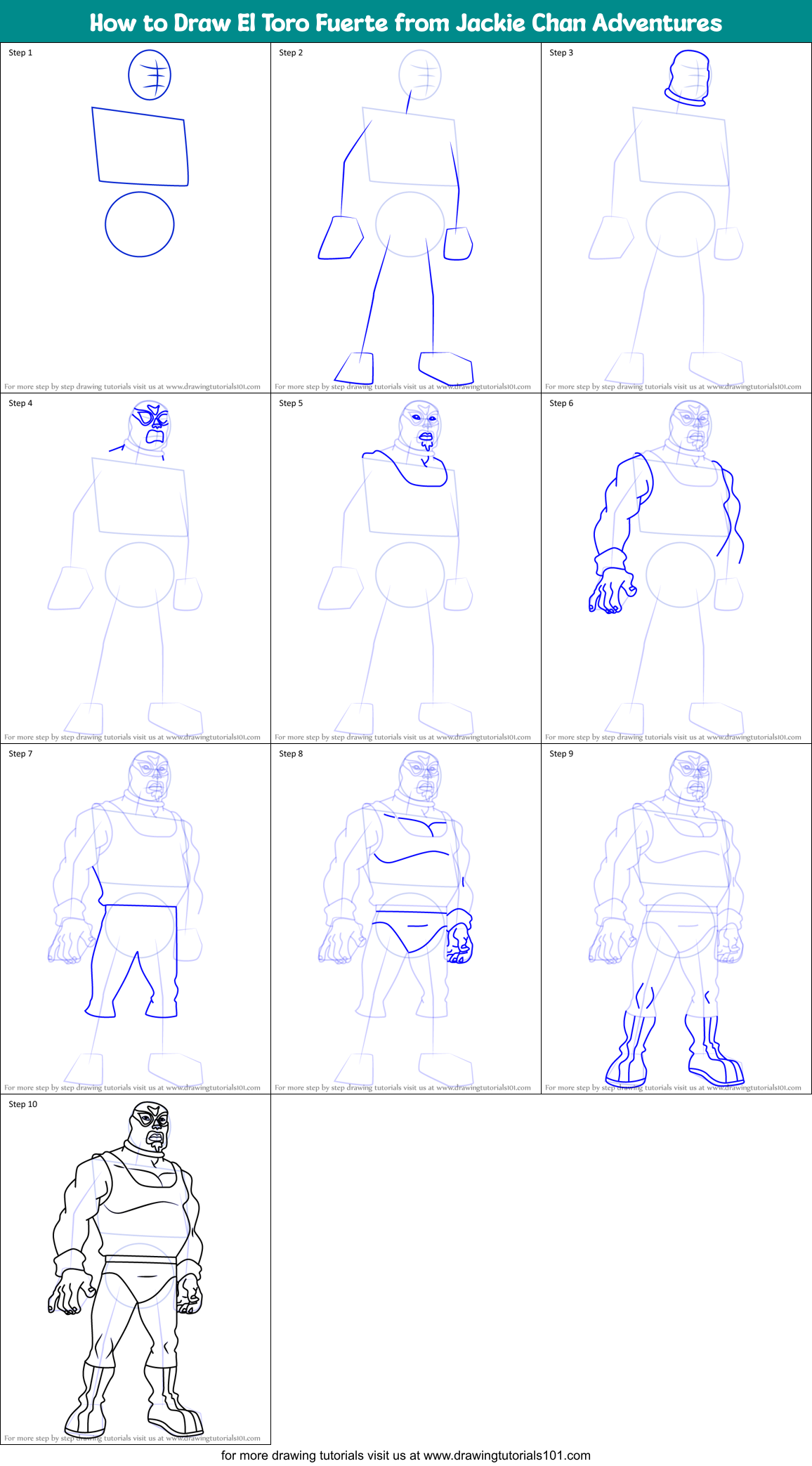 How to Draw El Toro Fuerte from Jackie Chan Adventures Printable Step by Step