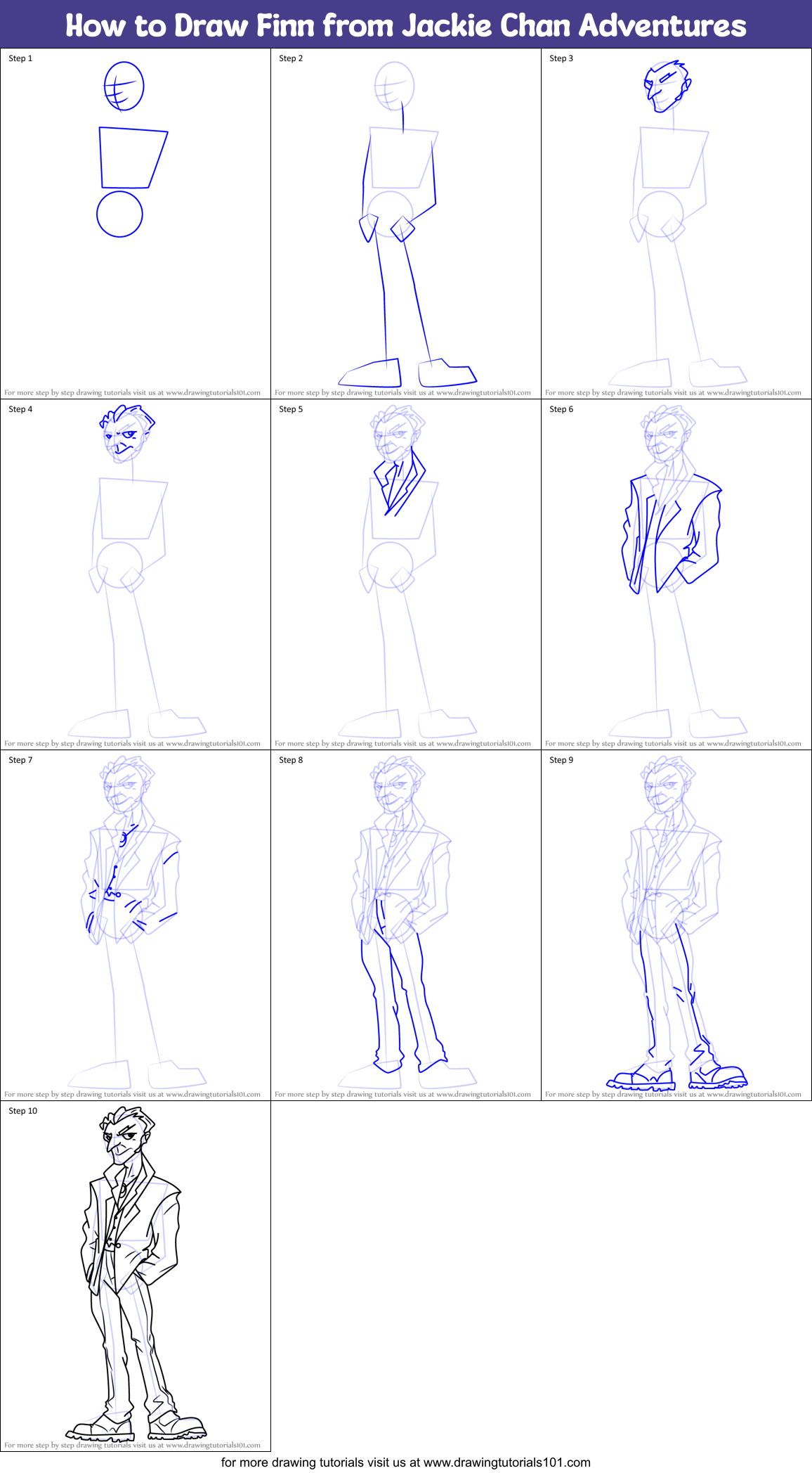 How to Draw Finn from Jackie Chan Adventures Printable Step by Step