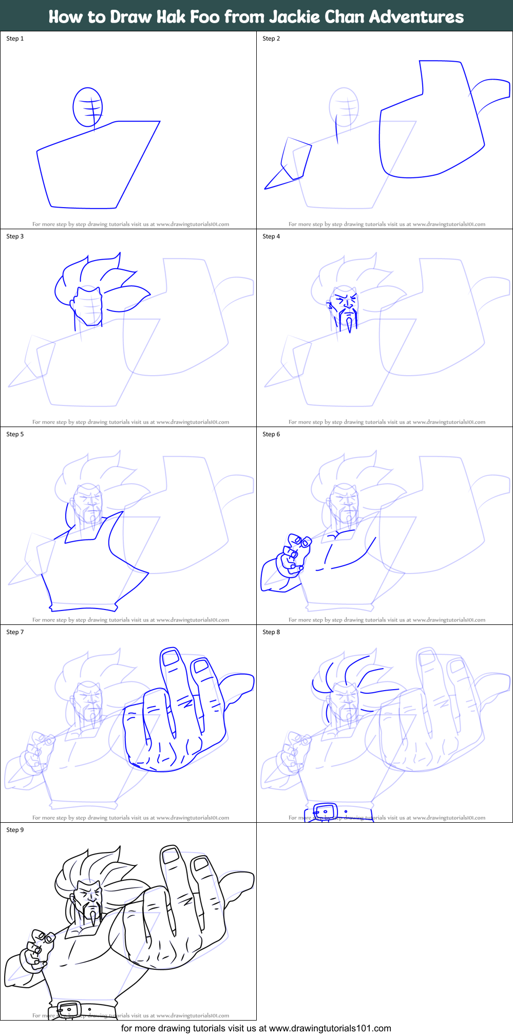 How to Draw Hak Foo from Jackie Chan Adventures Printable Step by Step