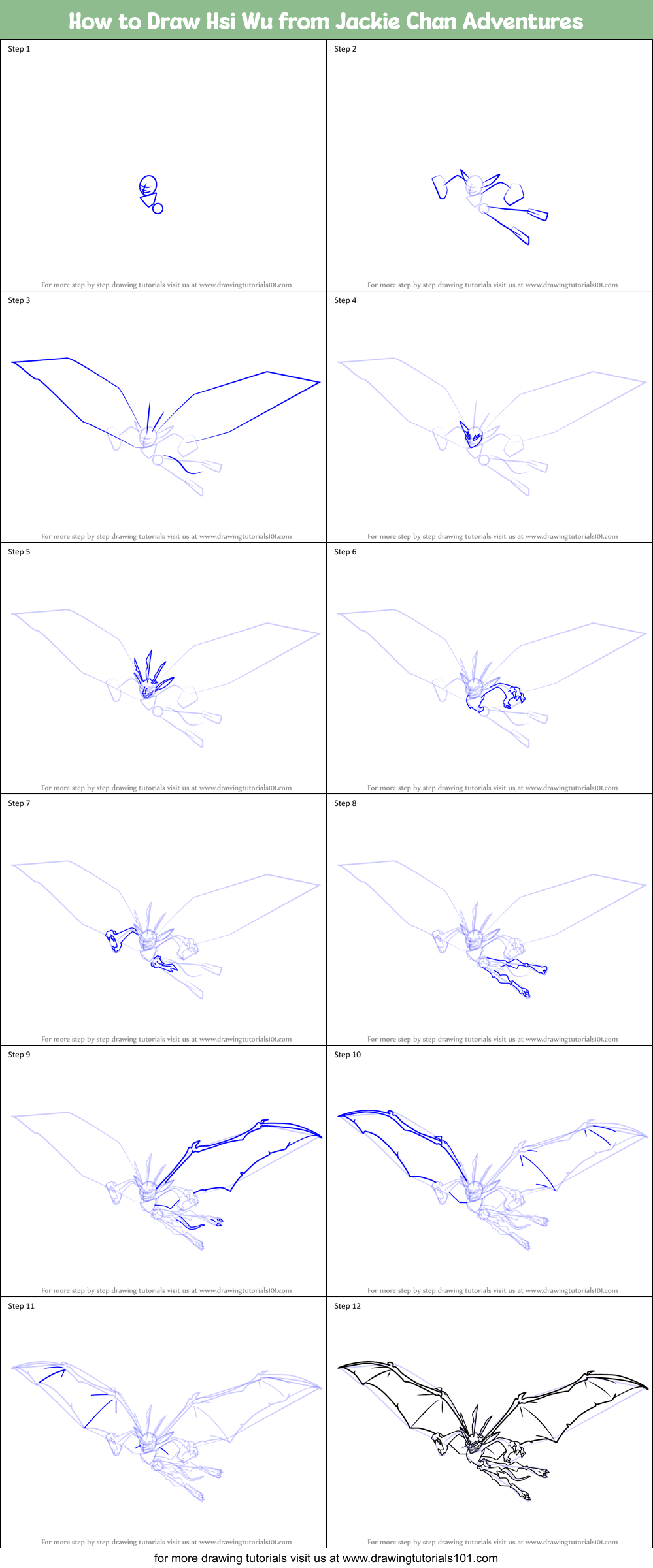 How to Draw Hsi Wu from Jackie Chan Adventures Printable Step by Step