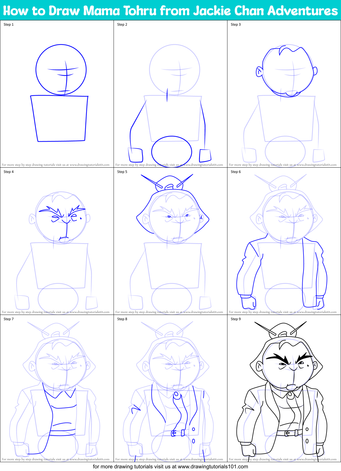 How to Draw Mama Tohru from Jackie Chan Adventures Printable Step by Step