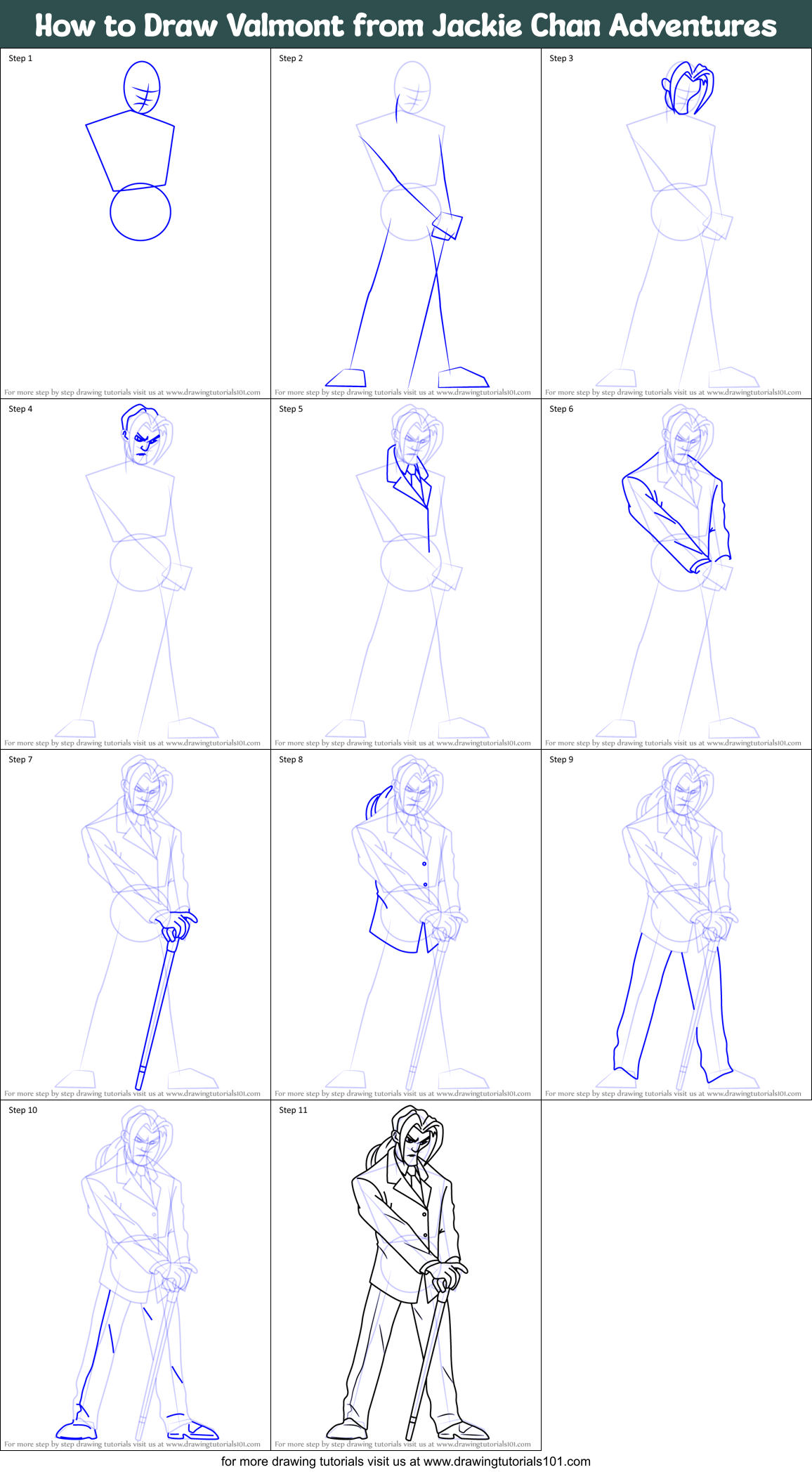 How to Draw Valmont from Jackie Chan Adventures Printable Step by Step