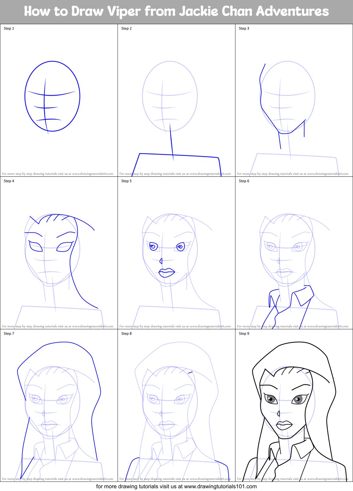 How to Draw Viper from Jackie Chan Adventures Printable Step by Step