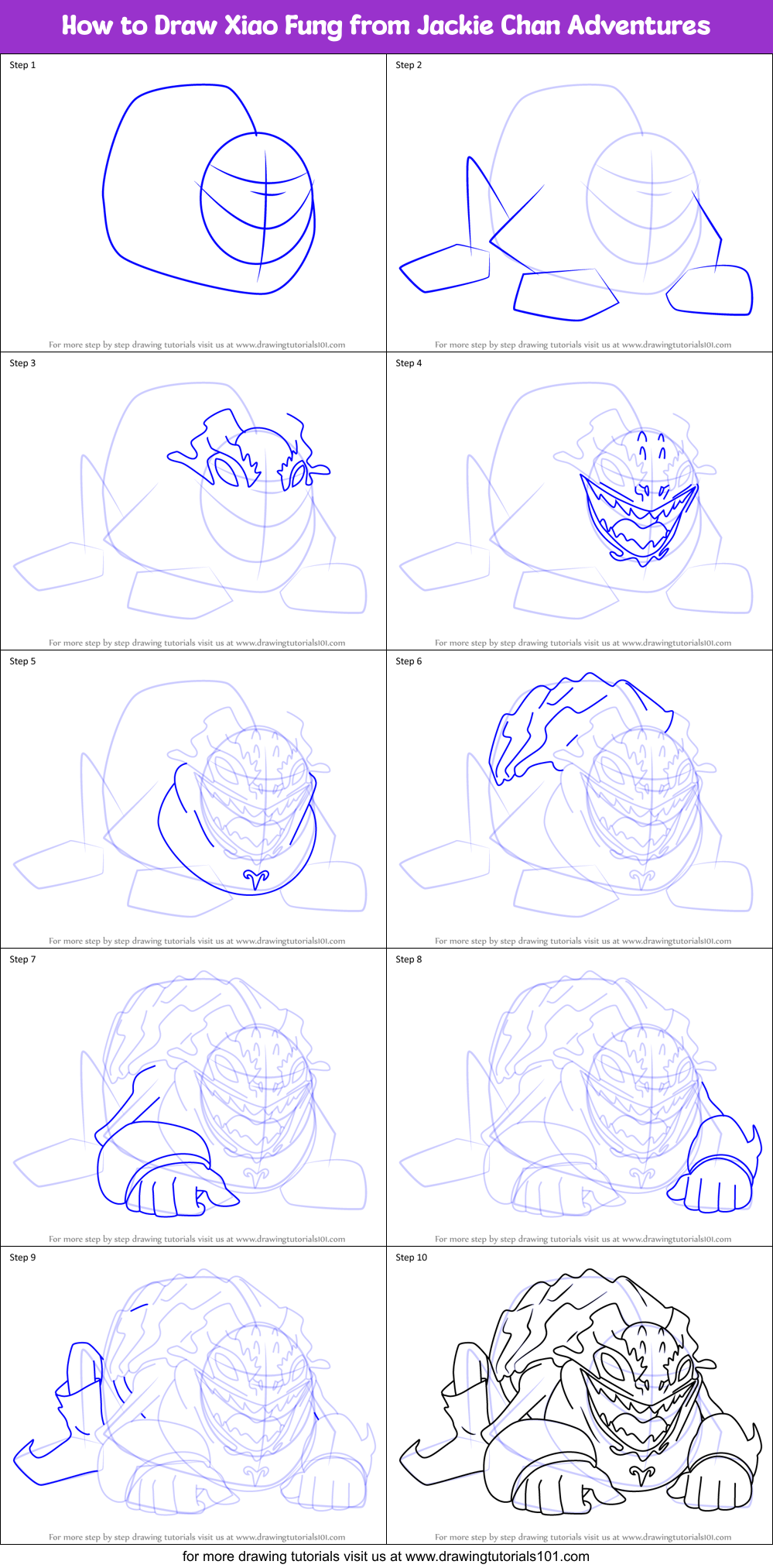 How to Draw Xiao Fung from Jackie Chan Adventures Printable Step by Step