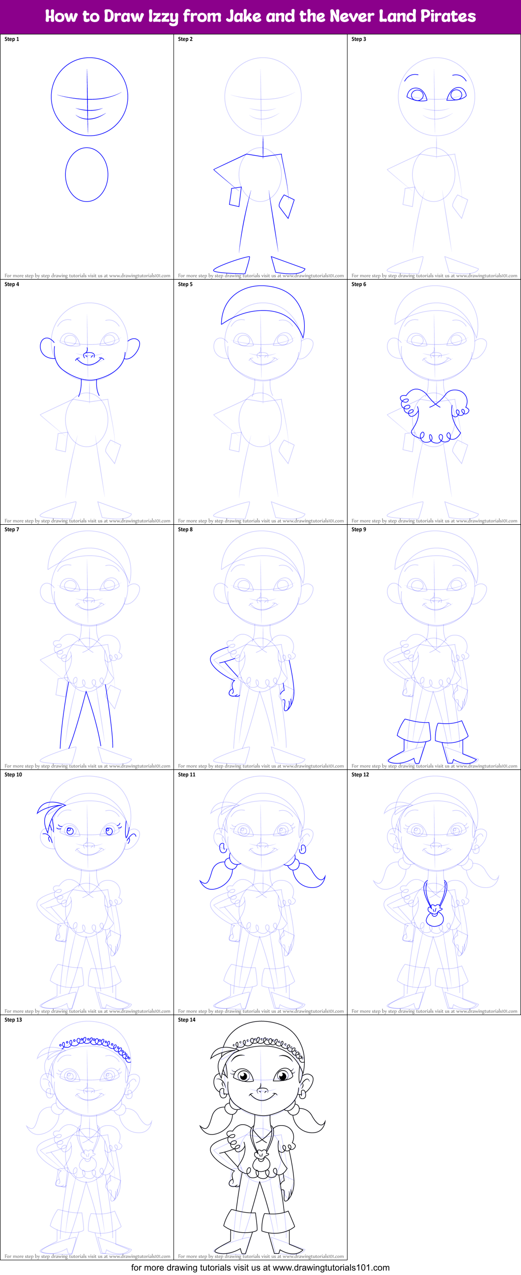 How to Draw Izzy from Jake and the Never Land Pirates Printable Step by Step