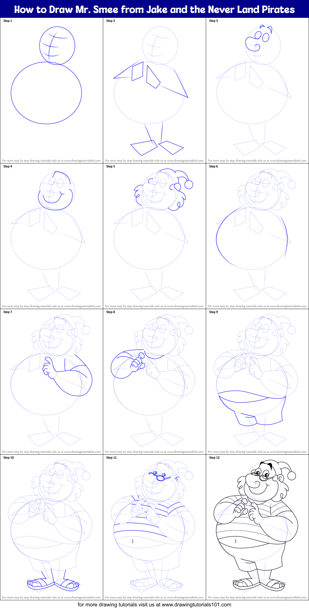 How to Draw Mr. Smee from Jake and the Never Land Pirates Printable Step by Step