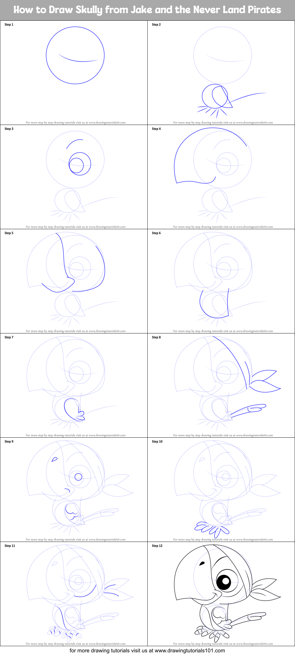How to Draw Skully from Jake and the Never Land Pirates Printable Step by Step
