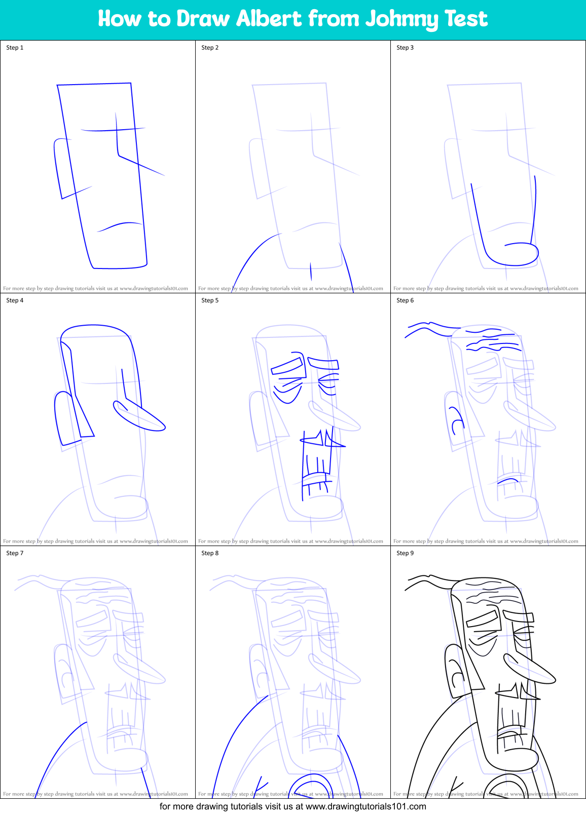 How to Draw Albert from Johnny Test Printable Step by Step