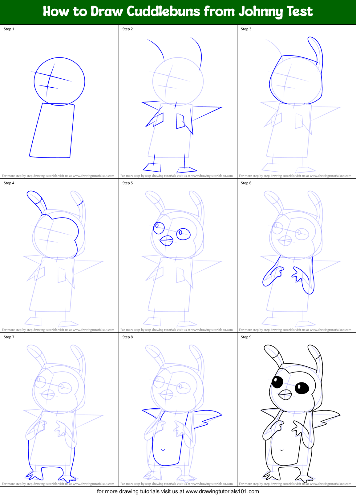How to Draw Cuddlebuns from Johnny Test Printable Step by Step
