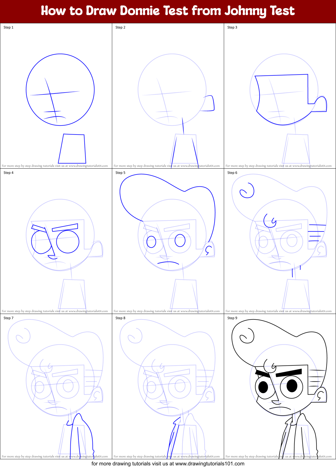 How to Draw Donnie Test from Johnny Test Printable Step by Step