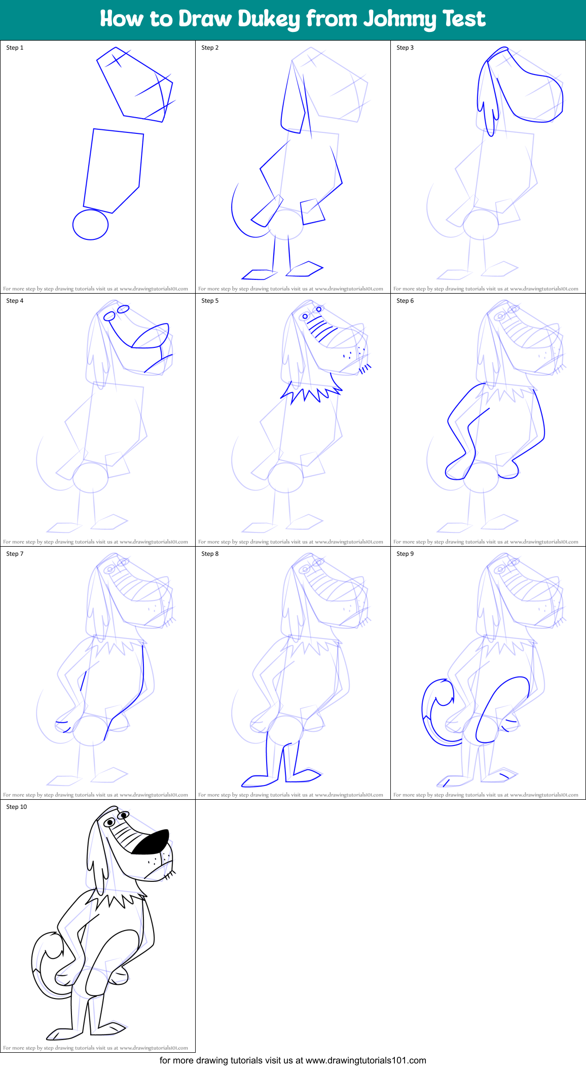 How to Draw Dukey from Johnny Test Printable Step by Step