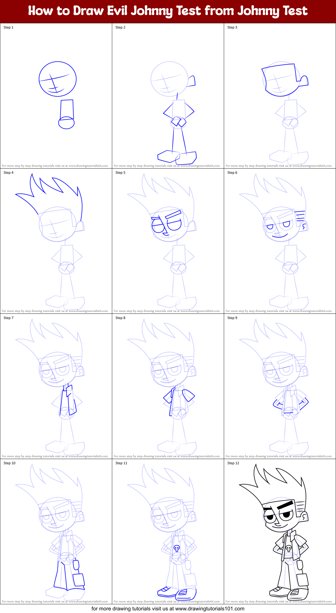 How to Draw Evil Johnny Test from Johnny Test Printable Step by Step