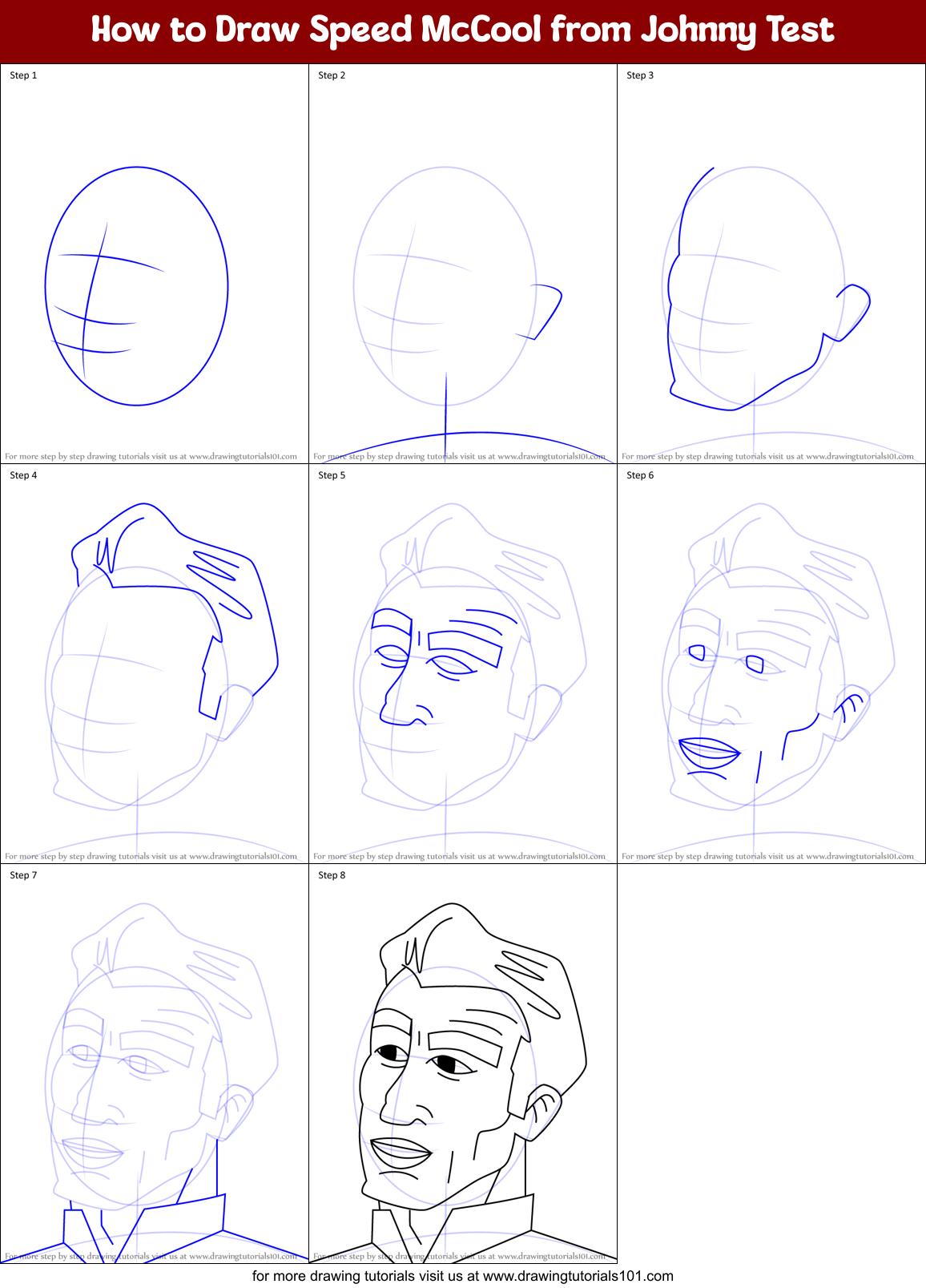How to Draw Speed McCool from Johnny Test Printable Step by Step