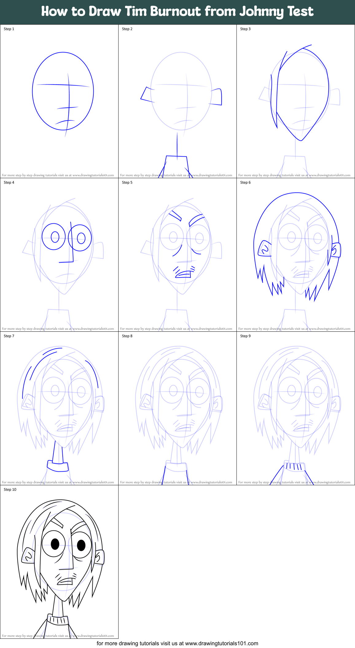 How to Draw Tim Burnout from Johnny Test Printable Step by Step