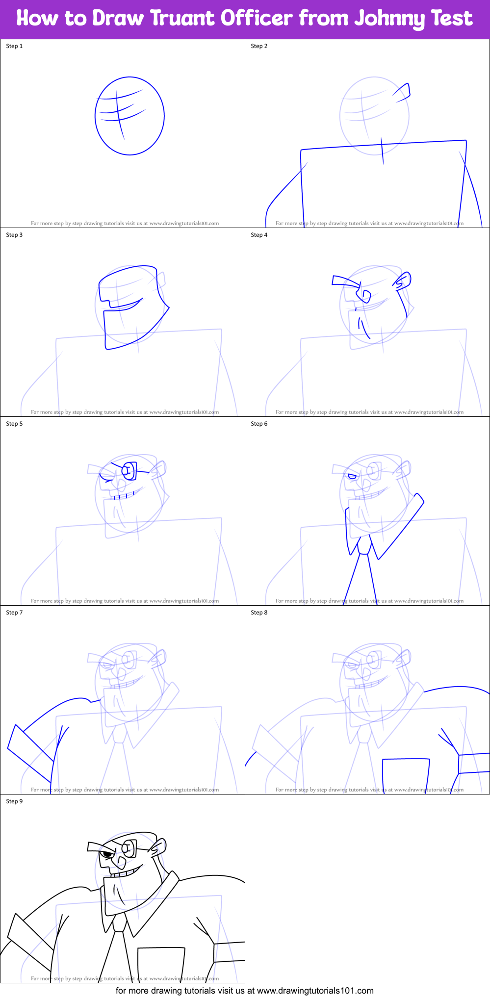 How to Draw Truant Officer from Johnny Test Printable Step by Step