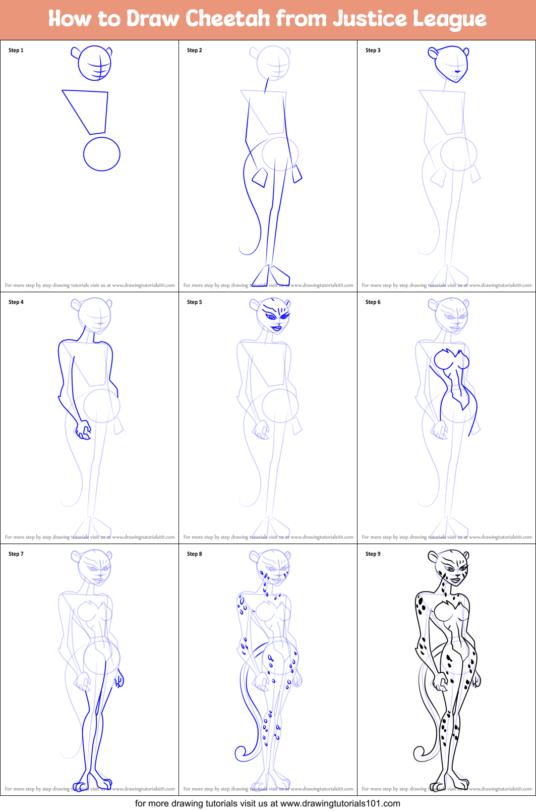 How to Draw Cheetah from Justice League Printable Step by Step