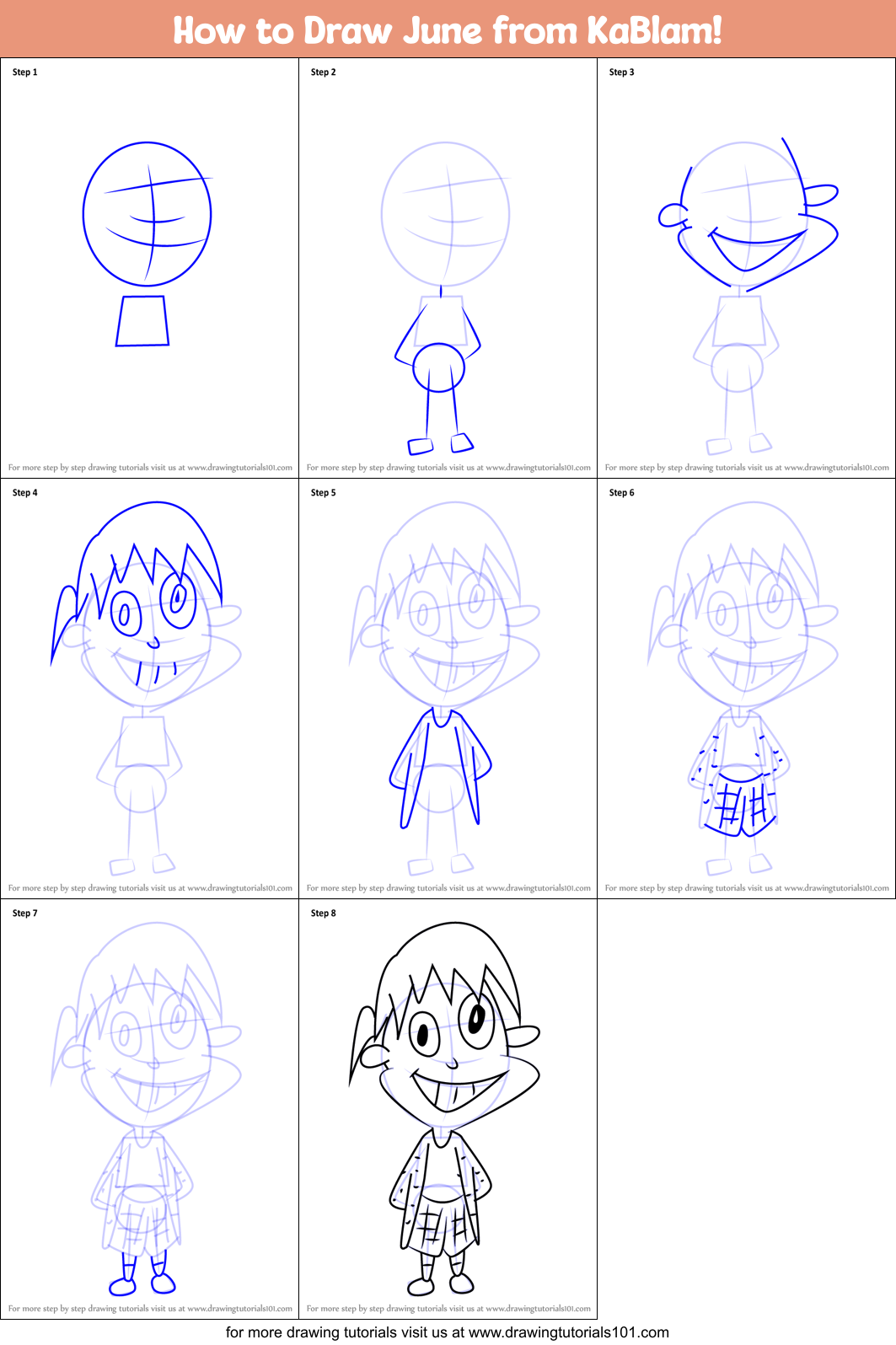 How to Draw June from KaBlam! Printable Step by Step