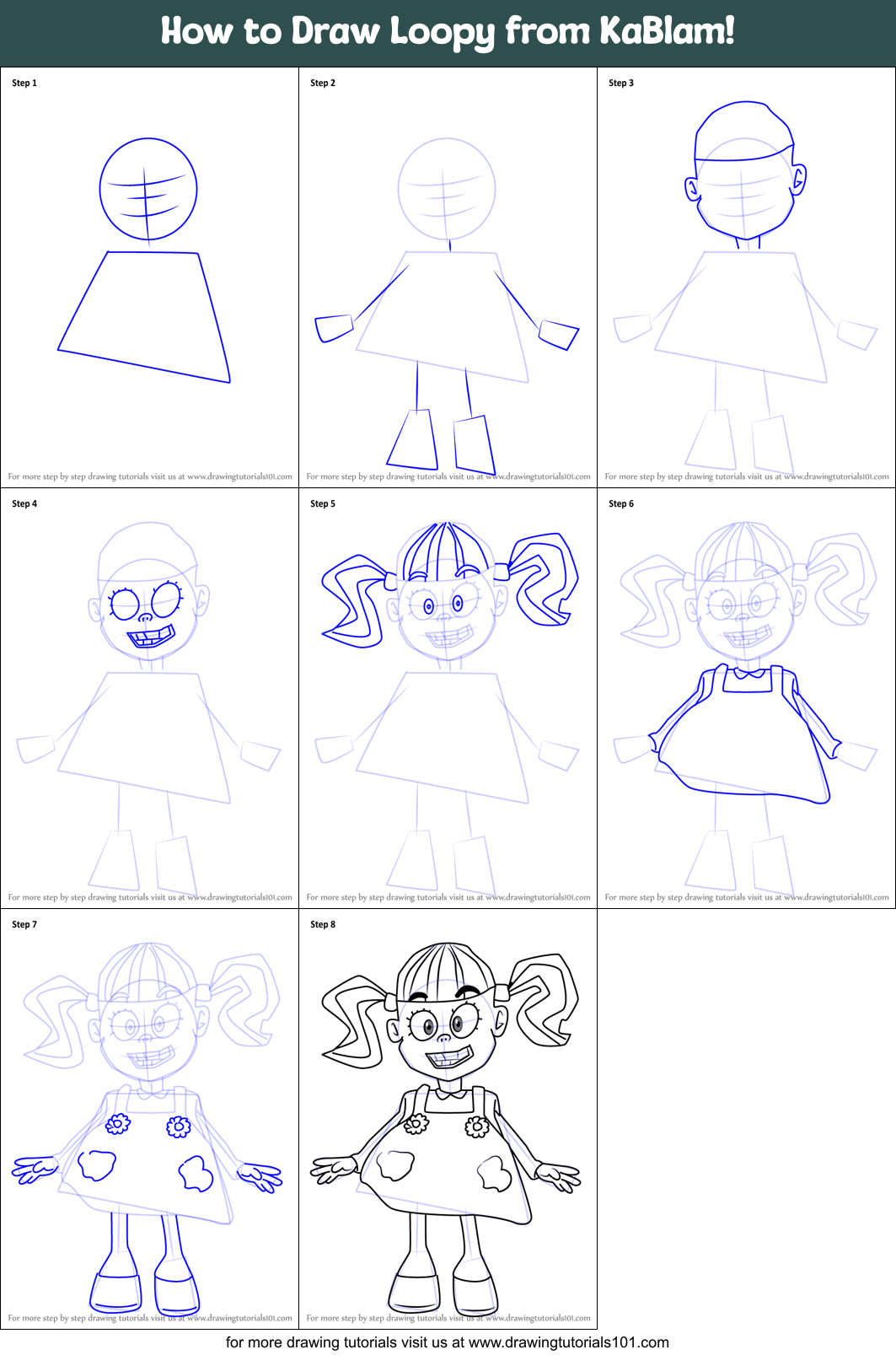 How to Draw Loopy from KaBlam! Printable Step by Step