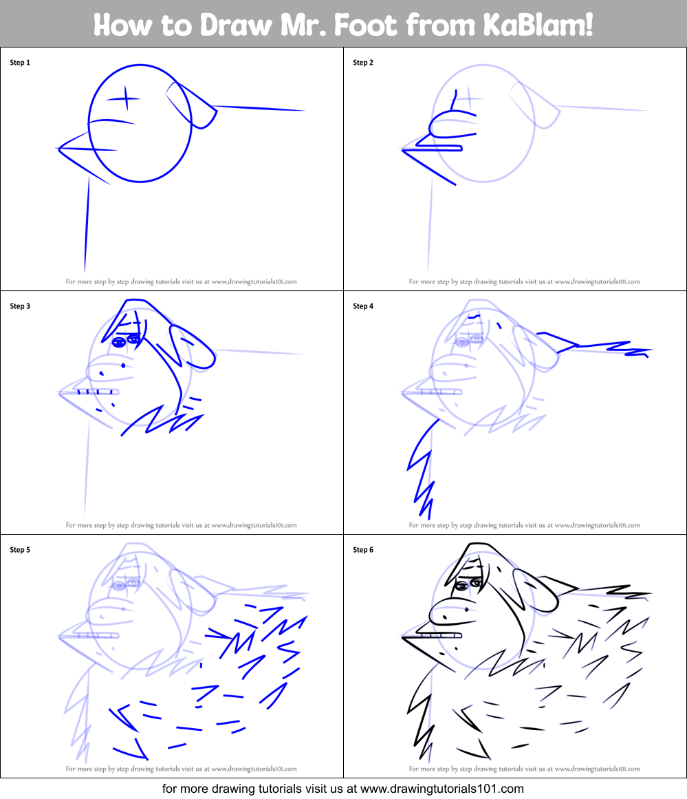 How to Draw Mr. Foot from KaBlam! Printable Step by Step