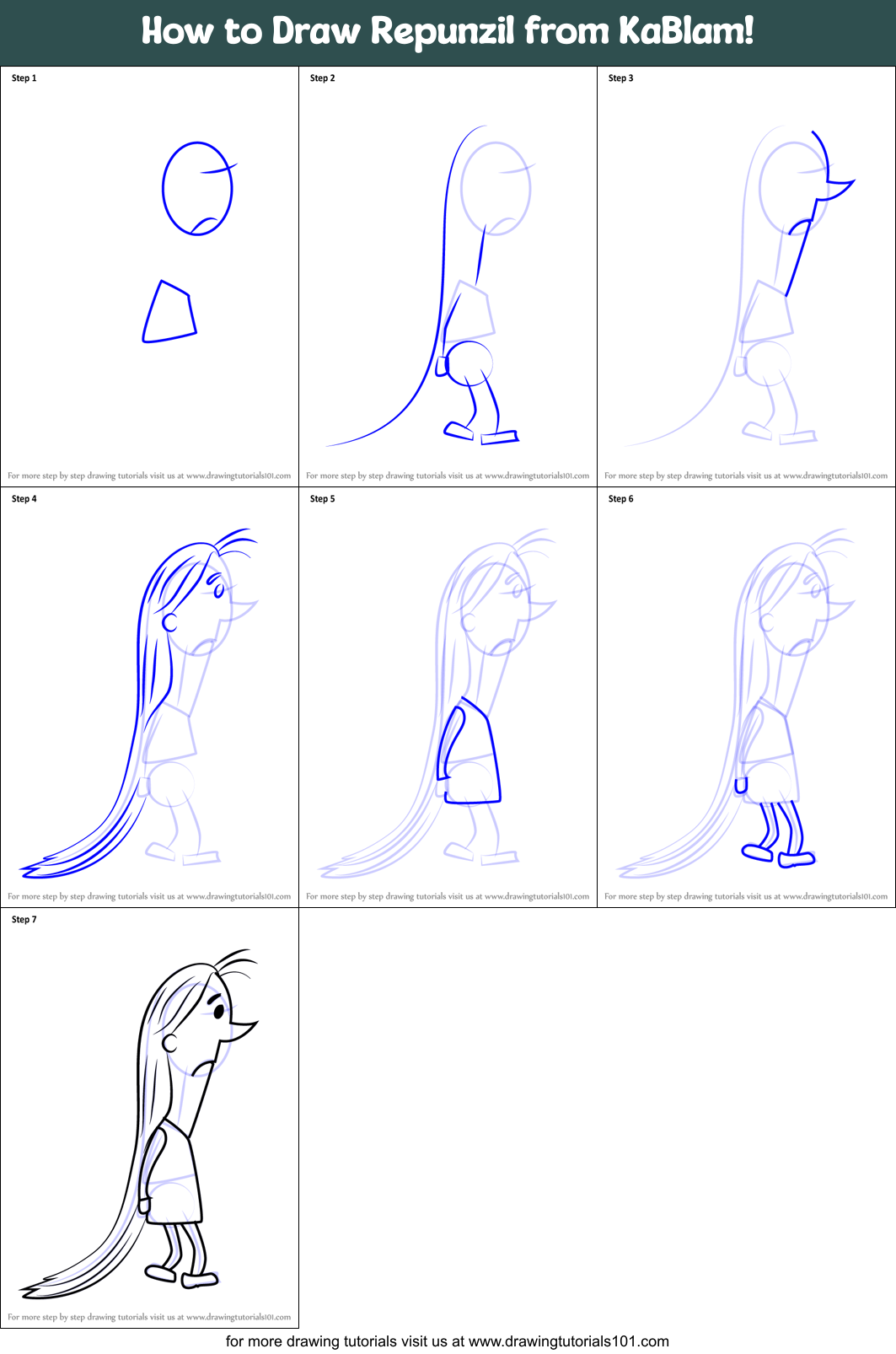 How to Draw Repunzil from KaBlam! Printable Step by Step