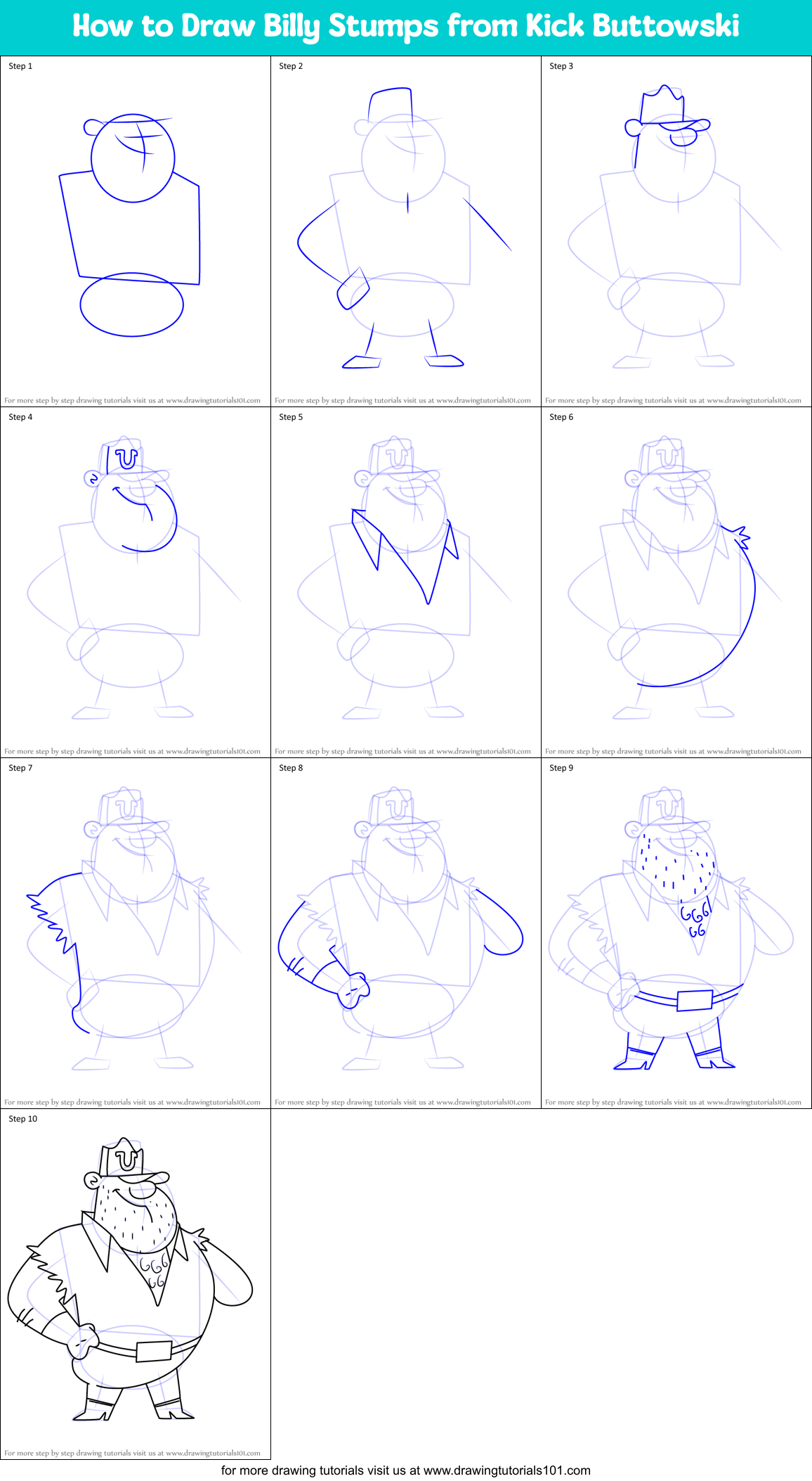 How to Draw Billy Stumps from Kick Buttowski Printable Step by Step