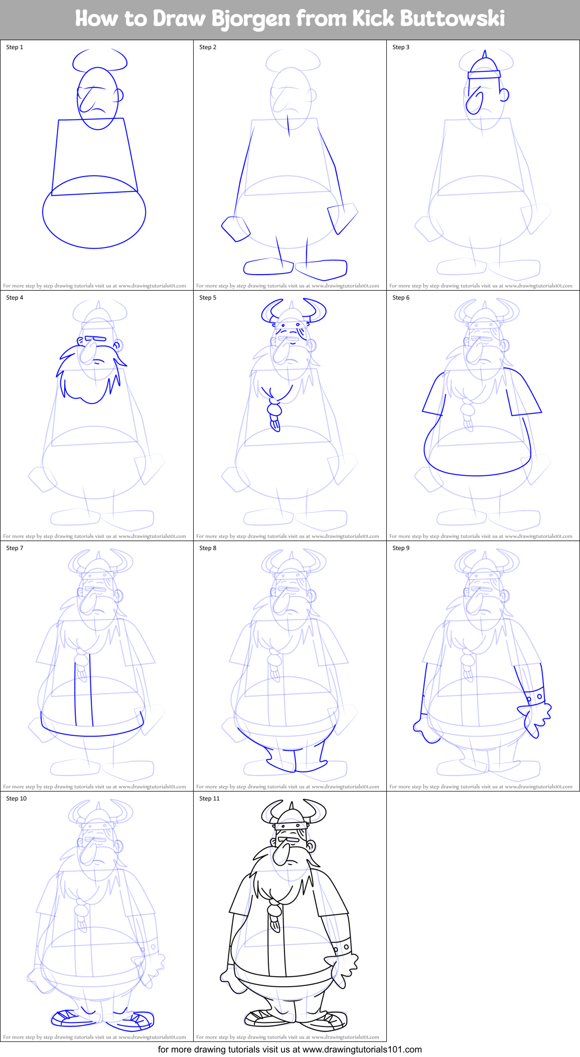 How to Draw Bjorgen from Kick Buttowski Printable Step by Step