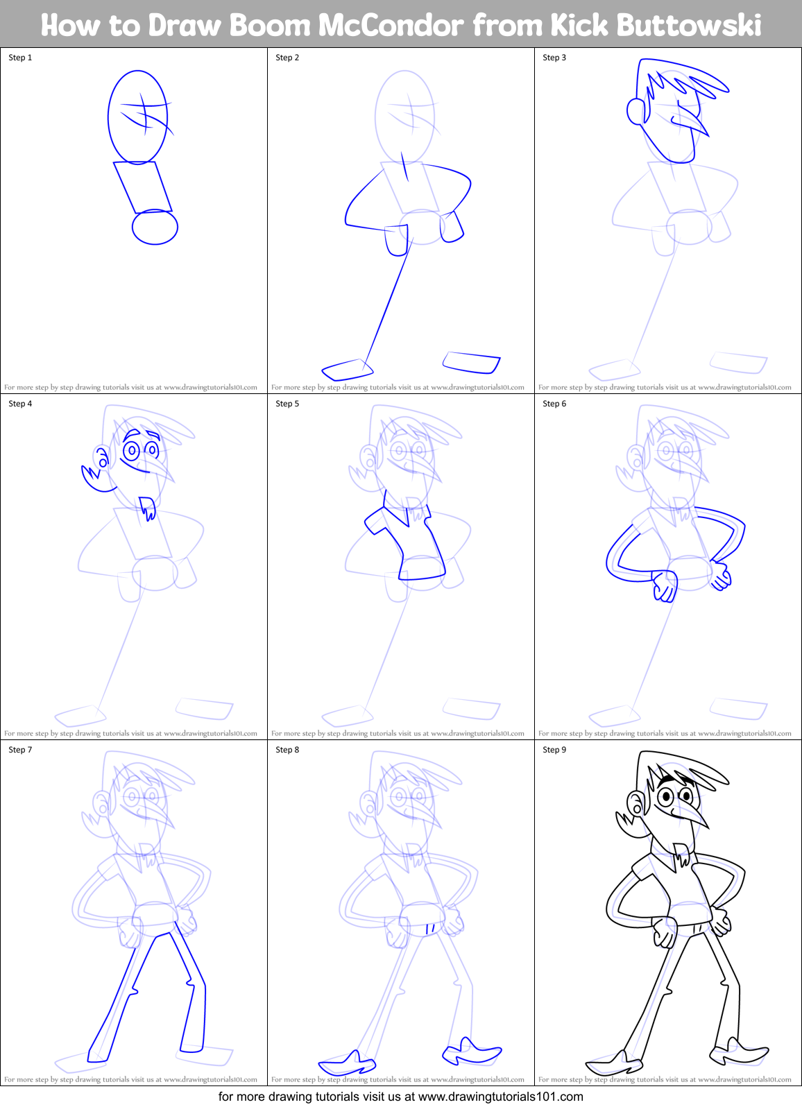 How to Draw Boom McCondor from Kick Buttowski Printable Step by Step